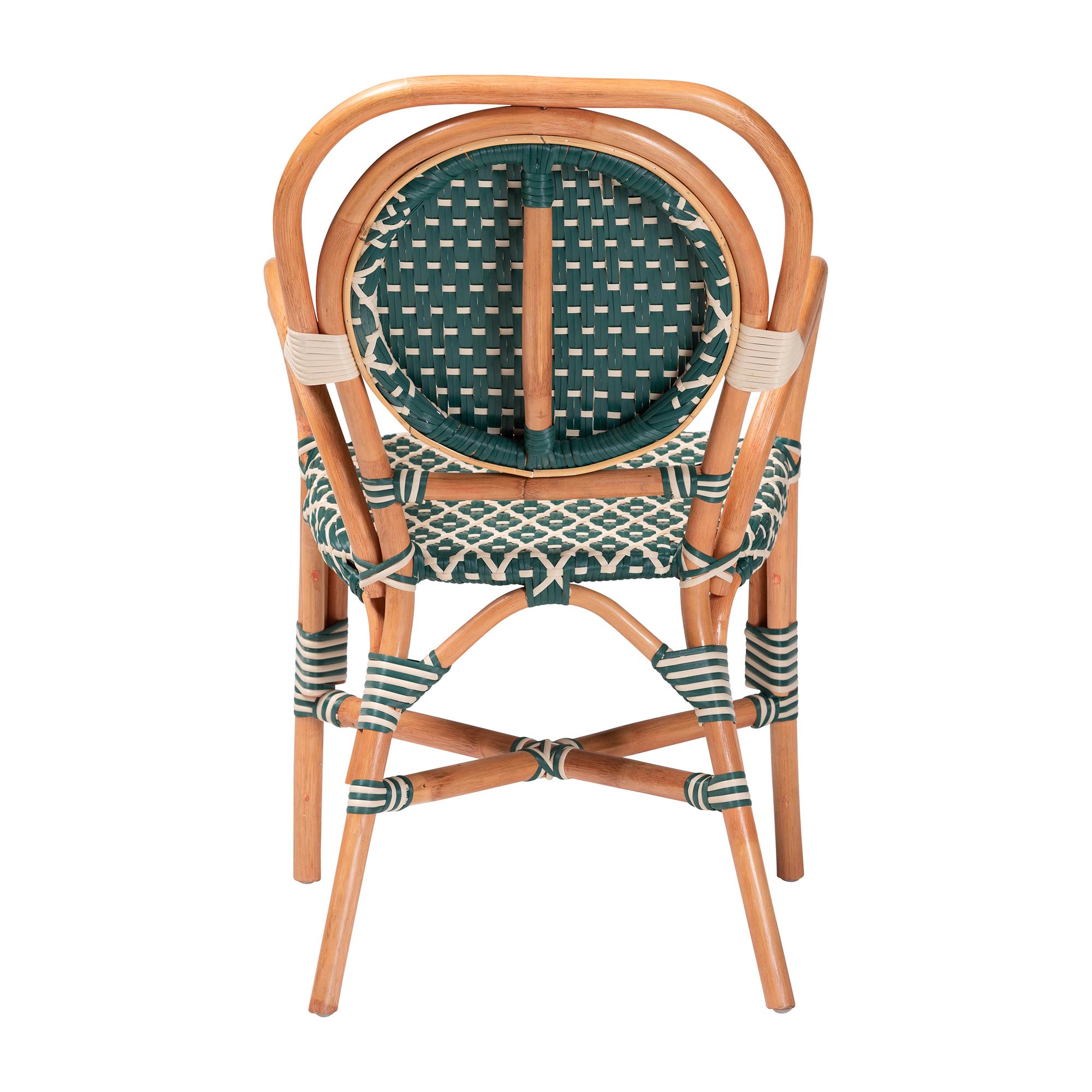 bali & pari Mattie Rattan Bistro Chair - Handwoven Cafe-Style Dining Chair with Curved Arms for Kitchen or Indoor/Outdoor Lounge, Green