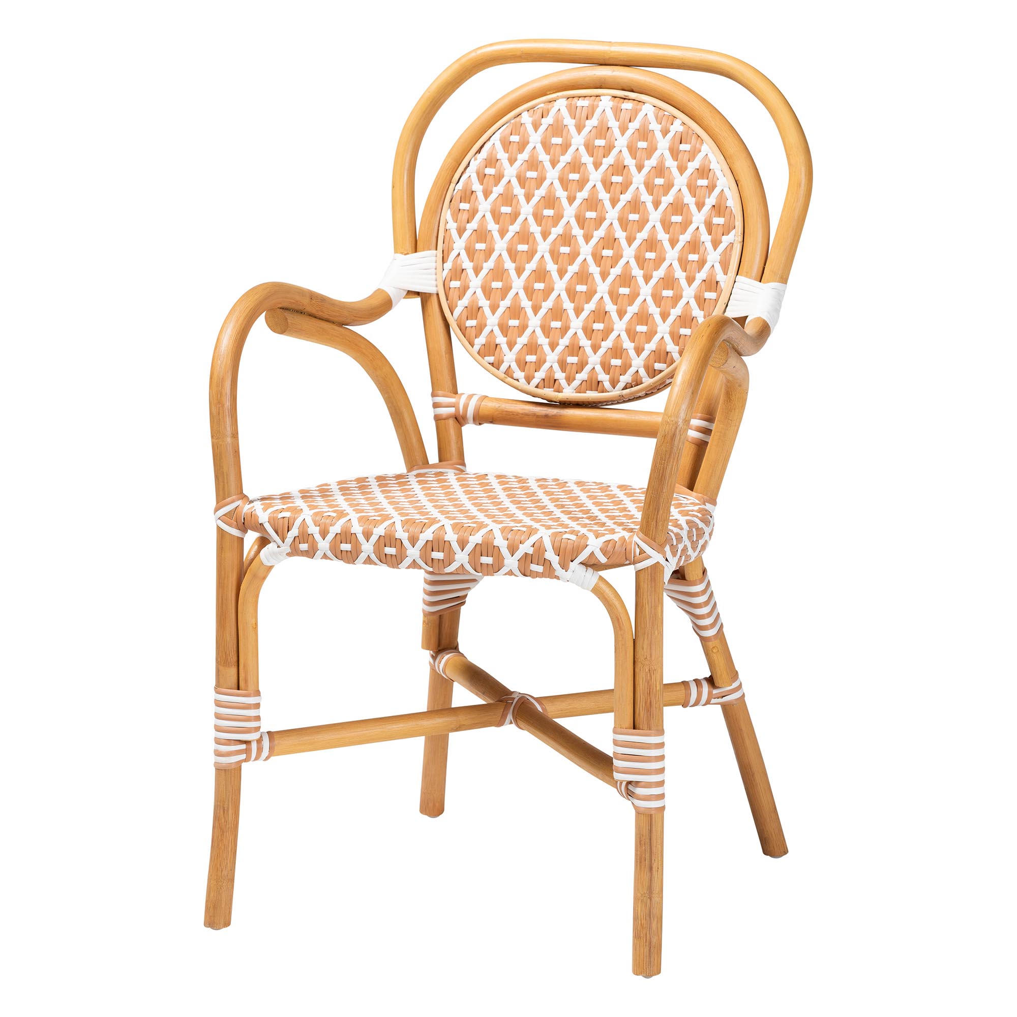 bali & pari Mattie Rattan Bistro Chair - Handwoven Cafe-Style Dining Chair with Curved Arms for Kitchen or Indoor/Outdoor Lounge, Beige