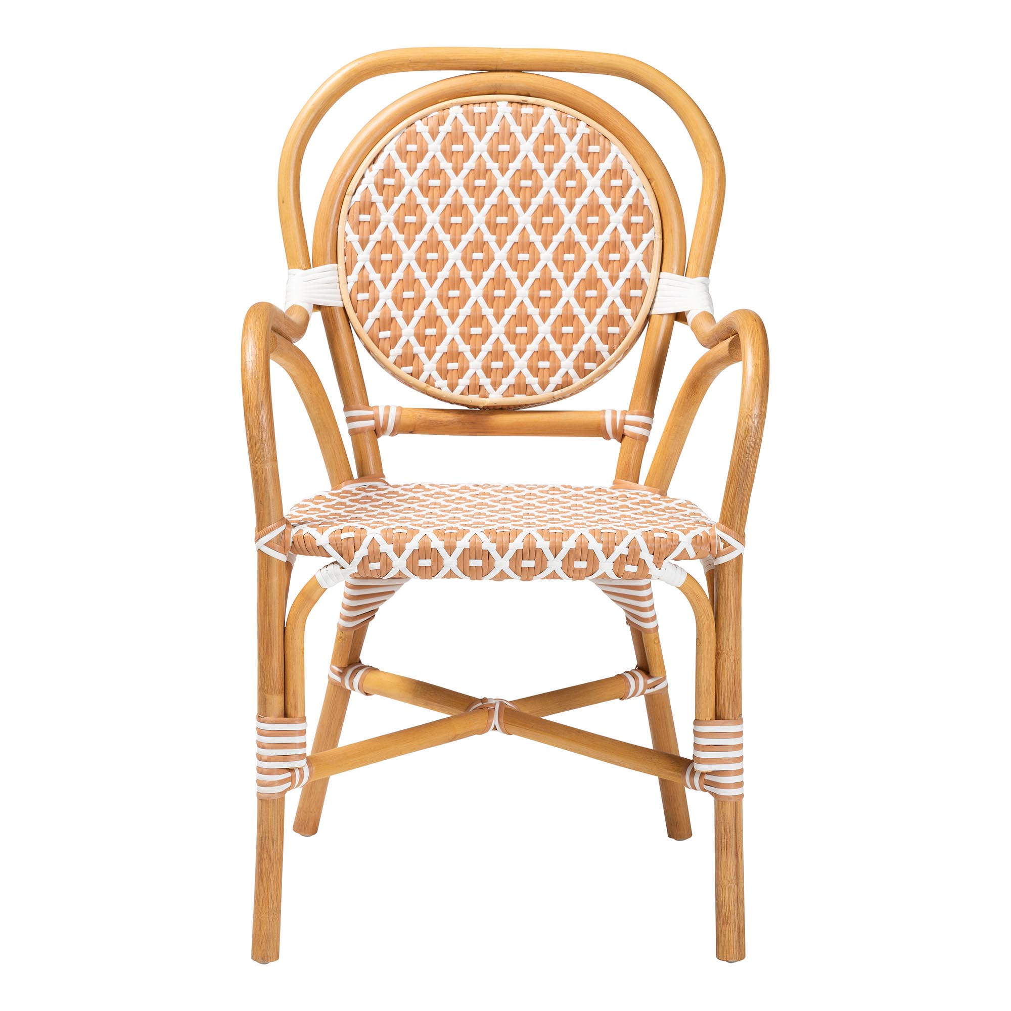 bali & pari Mattie Rattan Bistro Chair - Handwoven Cafe-Style Dining Chair with Curved Arms for Kitchen or Indoor/Outdoor Lounge, Beige
