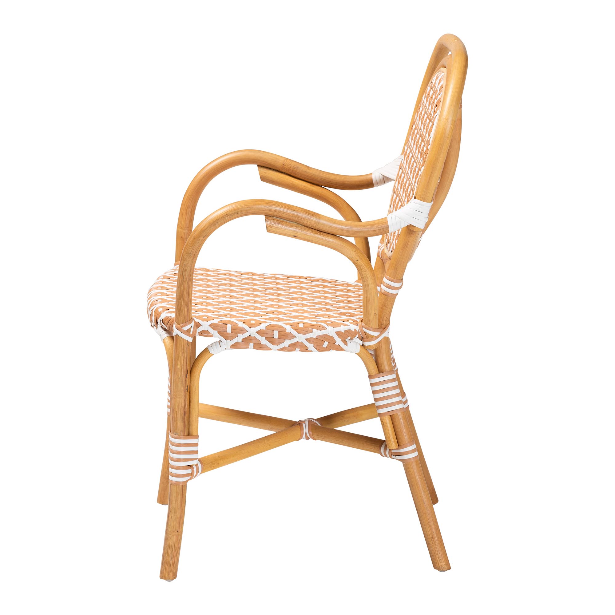 bali & pari Mattie Rattan Bistro Chair - Handwoven Cafe-Style Dining Chair with Curved Arms for Kitchen or Indoor/Outdoor Lounge, Beige