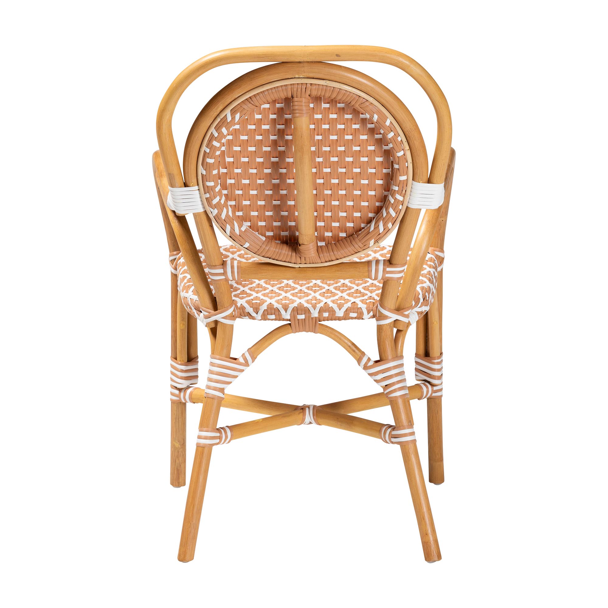 bali & pari Mattie Rattan Bistro Chair - Handwoven Cafe-Style Dining Chair with Curved Arms for Kitchen or Indoor/Outdoor Lounge, Beige