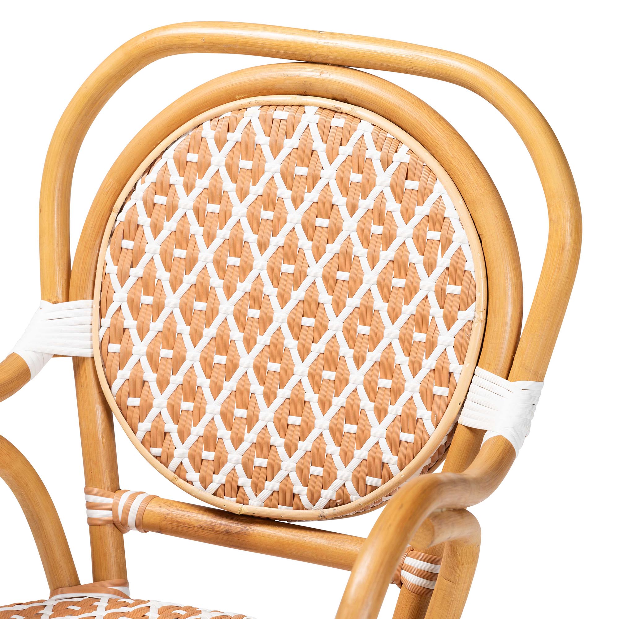 bali & pari Mattie Rattan Bistro Chair - Handwoven Cafe-Style Dining Chair with Curved Arms for Kitchen or Indoor/Outdoor Lounge, Beige