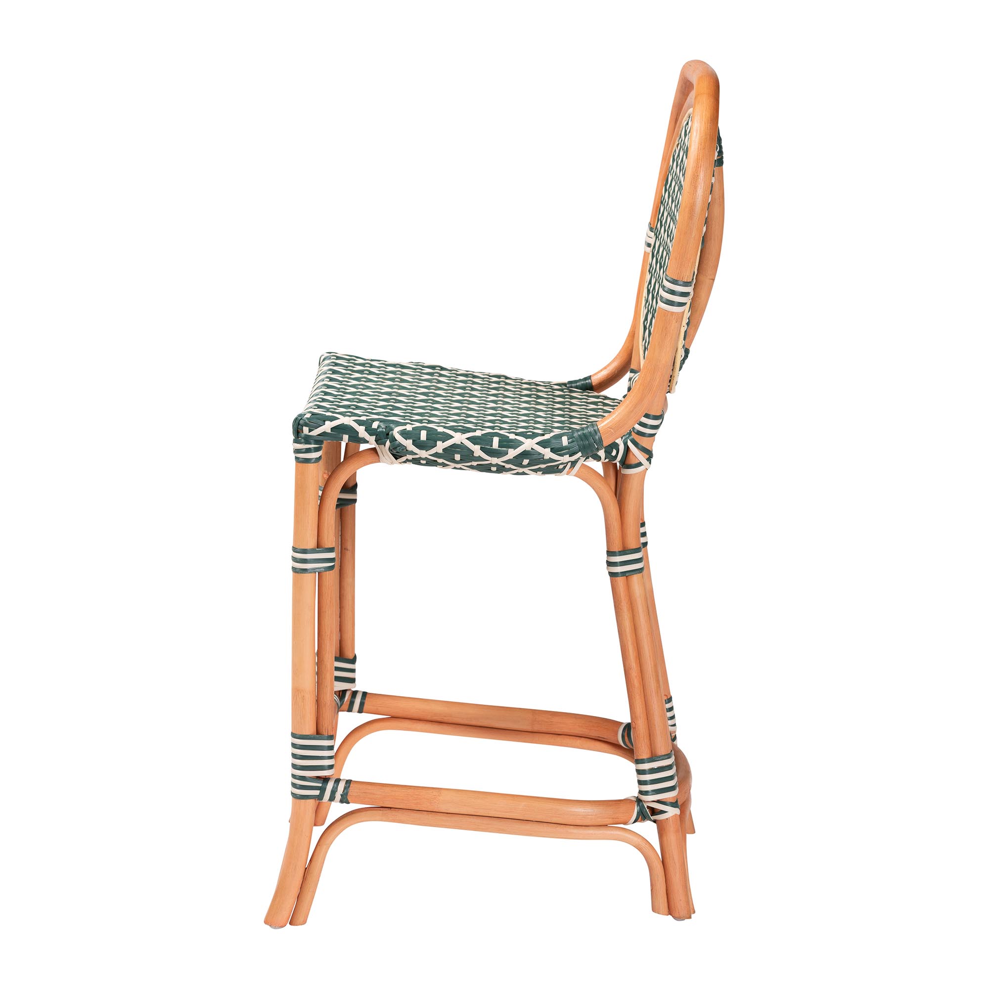 bali & pari Mattie Rattan Bistro Counter Stool - Handwoven Accent Seating with Backrest for Kitchen Island or Indoor/Outdoor Lounge, Green