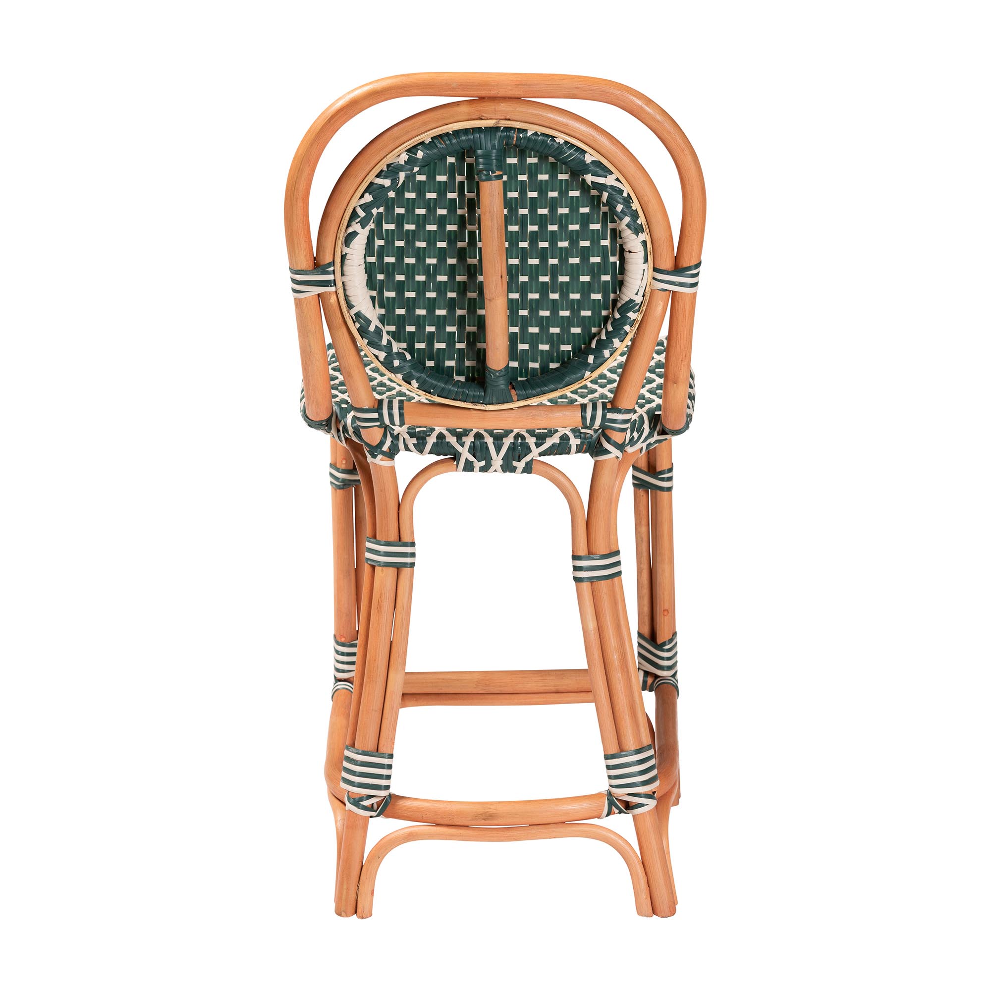 bali & pari Mattie Rattan Bistro Counter Stool - Handwoven Accent Seating with Backrest for Kitchen Island or Indoor/Outdoor Lounge, Green
