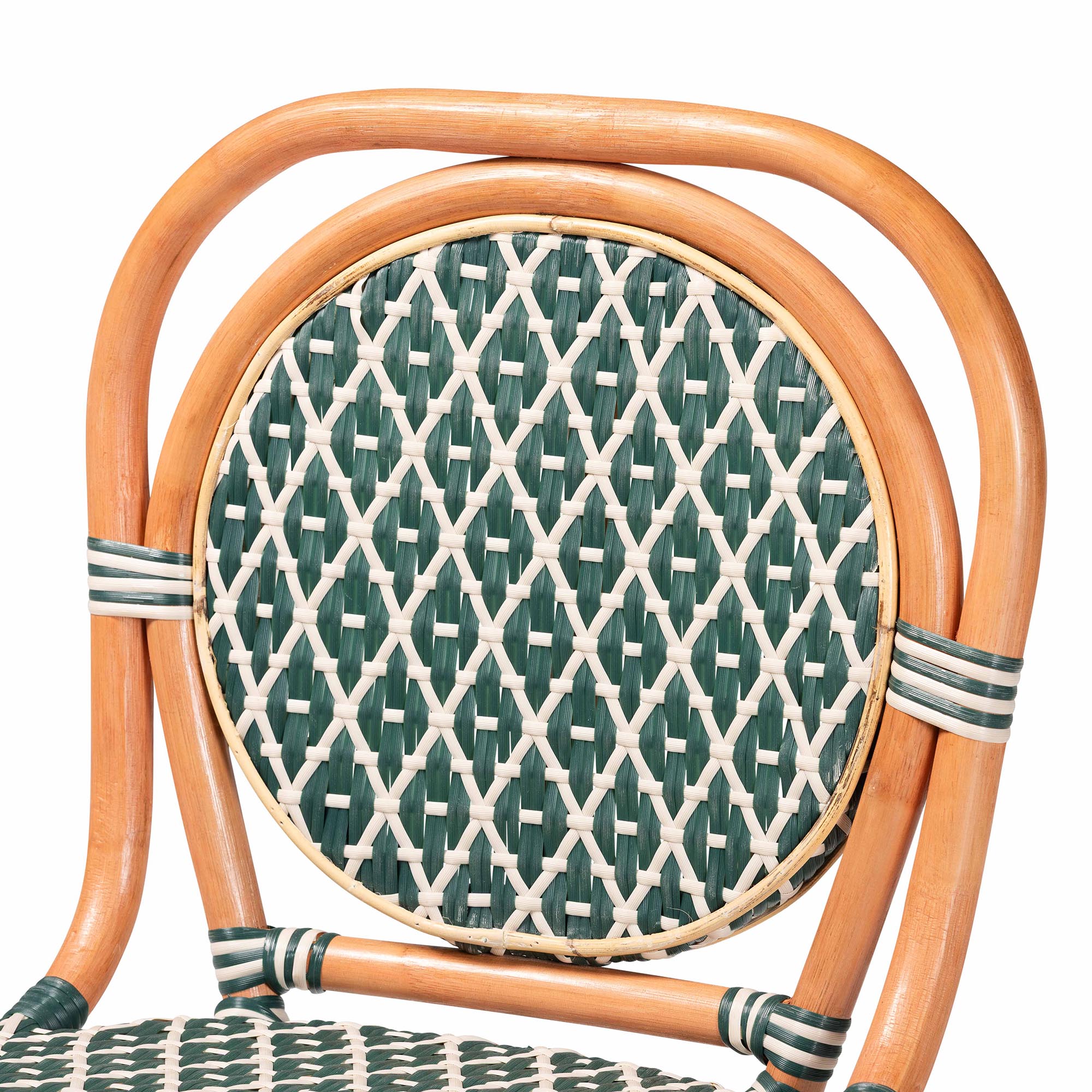 bali & pari Mattie Rattan Bistro Counter Stool - Handwoven Accent Seating with Backrest for Kitchen Island or Indoor/Outdoor Lounge, Green