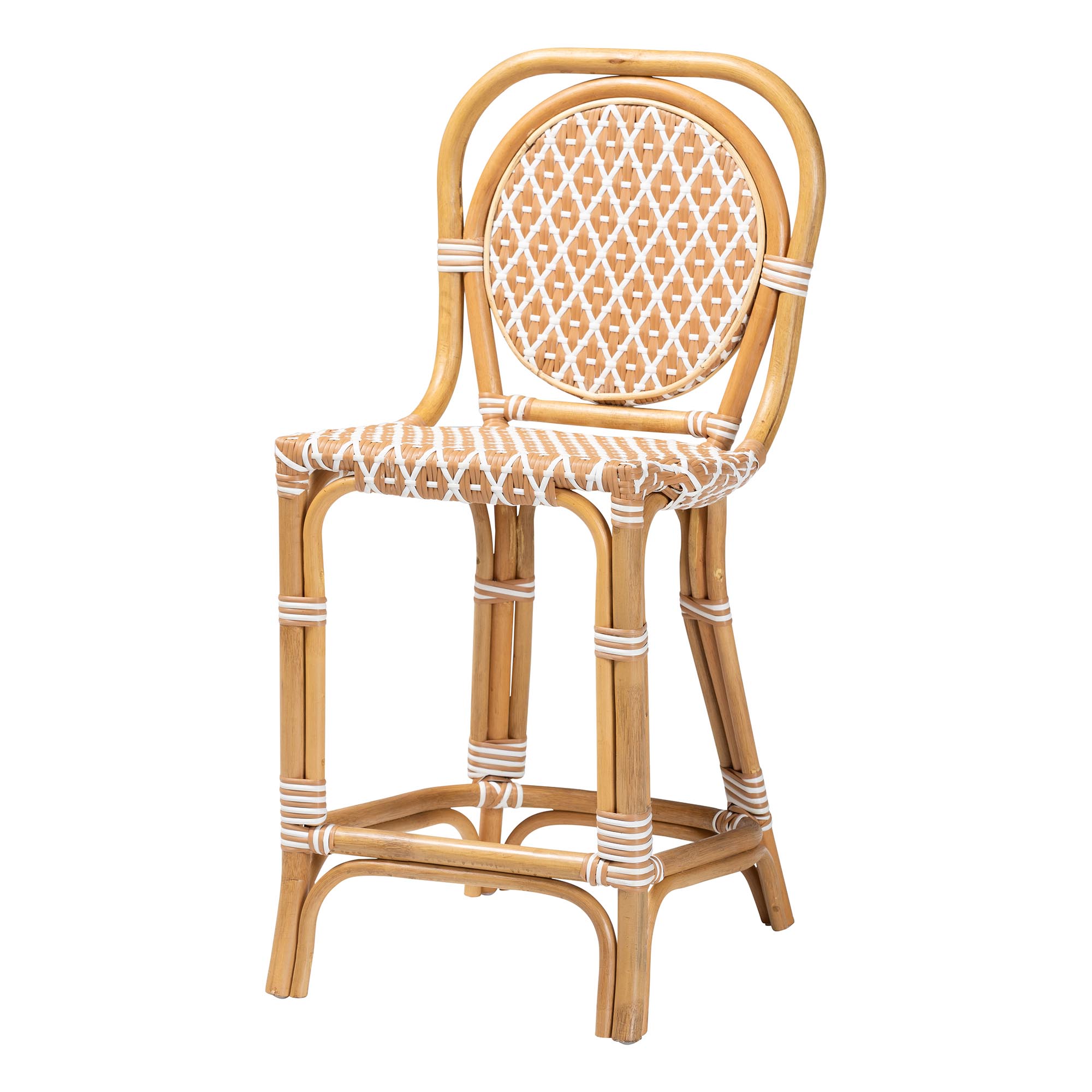 bali & pari Mattie Rattan Bistro Counter Stool - Handwoven Accent Seating with Backrest for Kitchen Island or Indoor/Outdoor Lounge, Beige