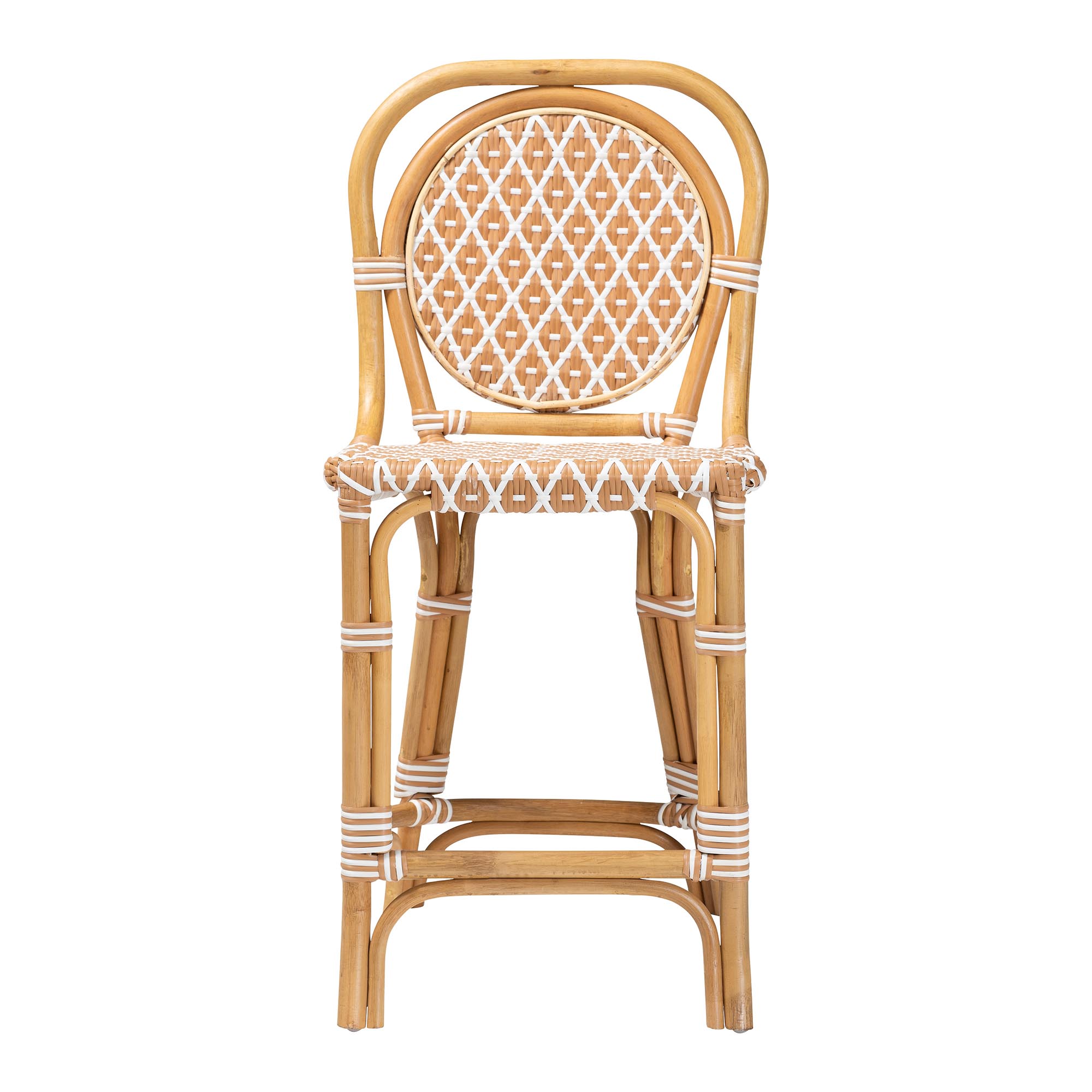 bali & pari Mattie Rattan Bistro Counter Stool - Handwoven Accent Seating with Backrest for Kitchen Island or Indoor/Outdoor Lounge, Beige