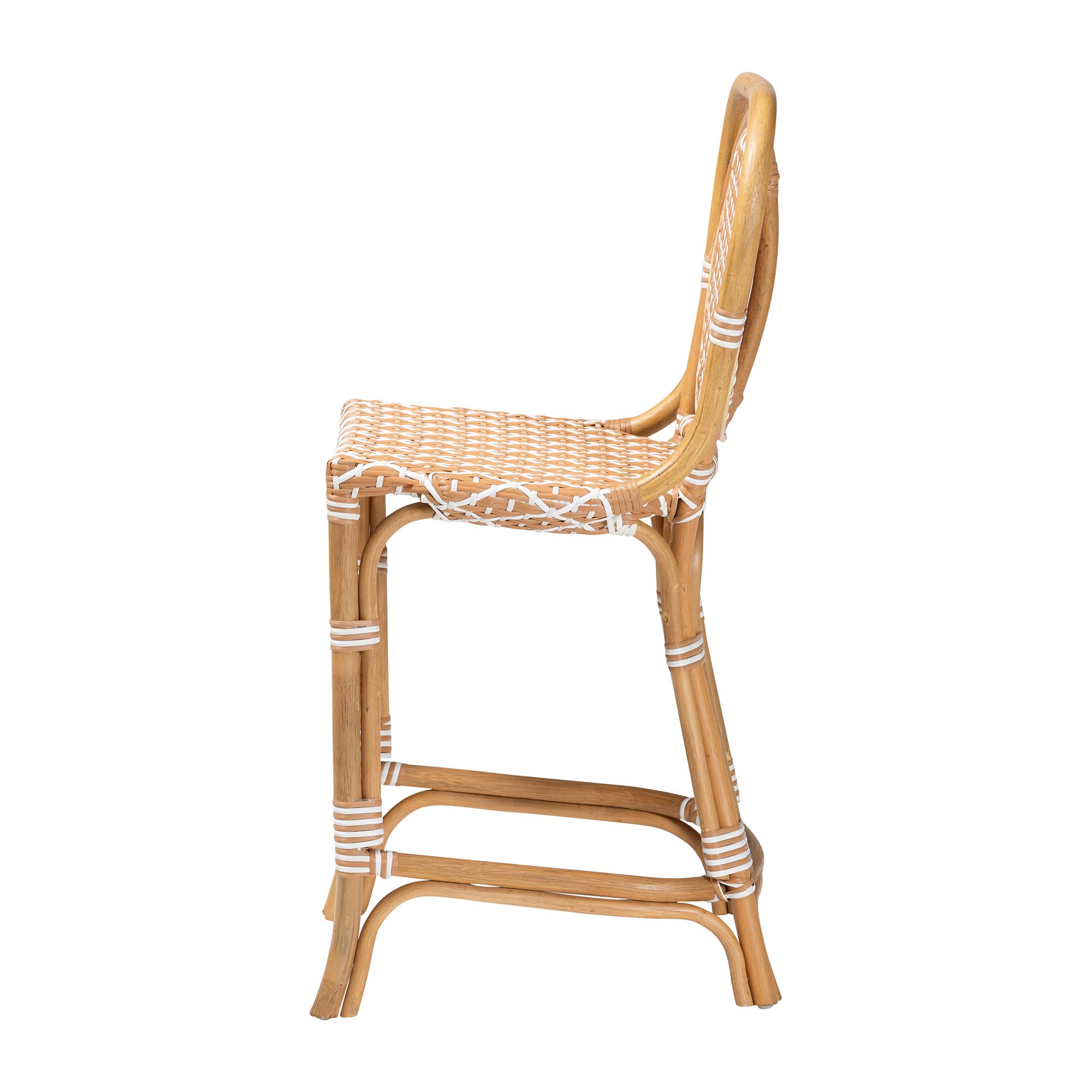 bali & pari Mattie Rattan Bistro Counter Stool - Handwoven Accent Seating with Backrest for Kitchen Island or Indoor/Outdoor Lounge, Beige