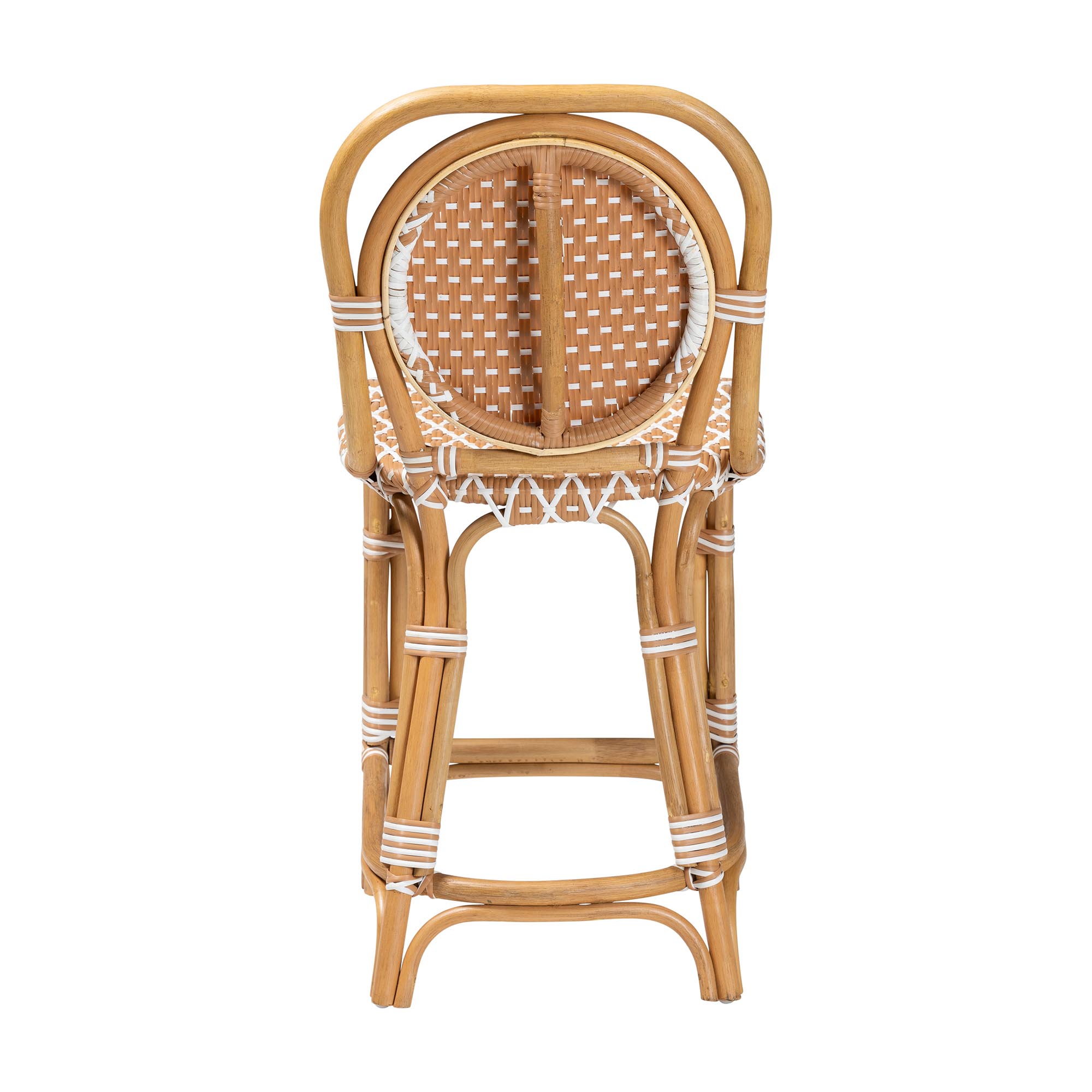 bali & pari Mattie Rattan Bistro Counter Stool - Handwoven Accent Seating with Backrest for Kitchen Island or Indoor/Outdoor Lounge, Beige