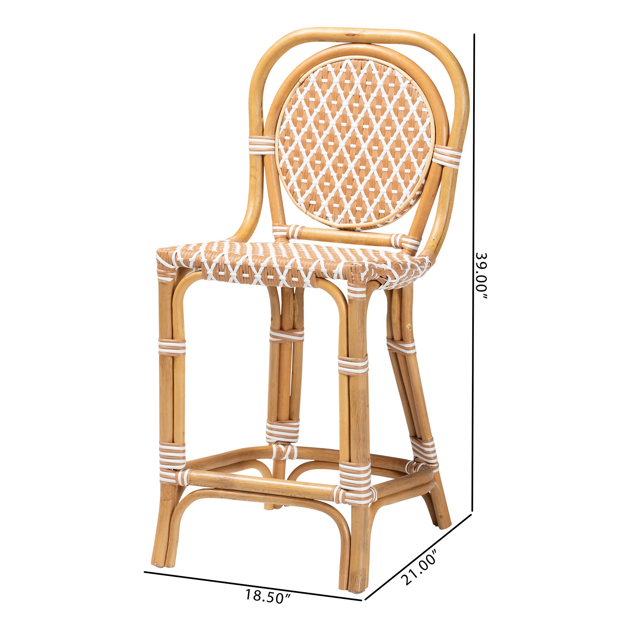 bali & pari Mattie Rattan Bistro Counter Stool - Handwoven Accent Seating with Backrest for Kitchen Island or Indoor/Outdoor Lounge, Beige