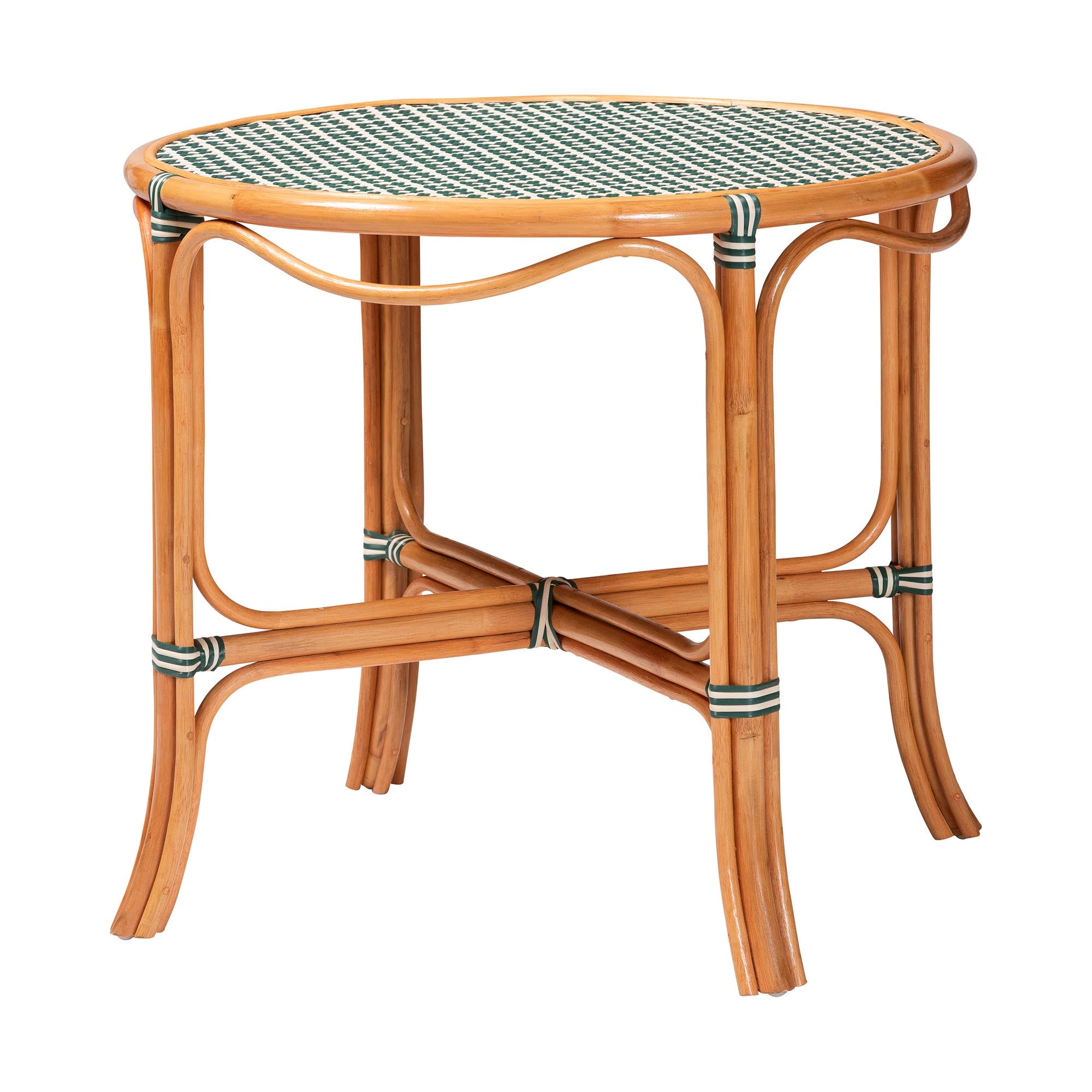 bali & pari Mattie Natural Rattan Round Bistro Dining Table - Handwoven Cafe-Style Accent Table for Kitchen or Indoor/Outdoor Lounge, Green