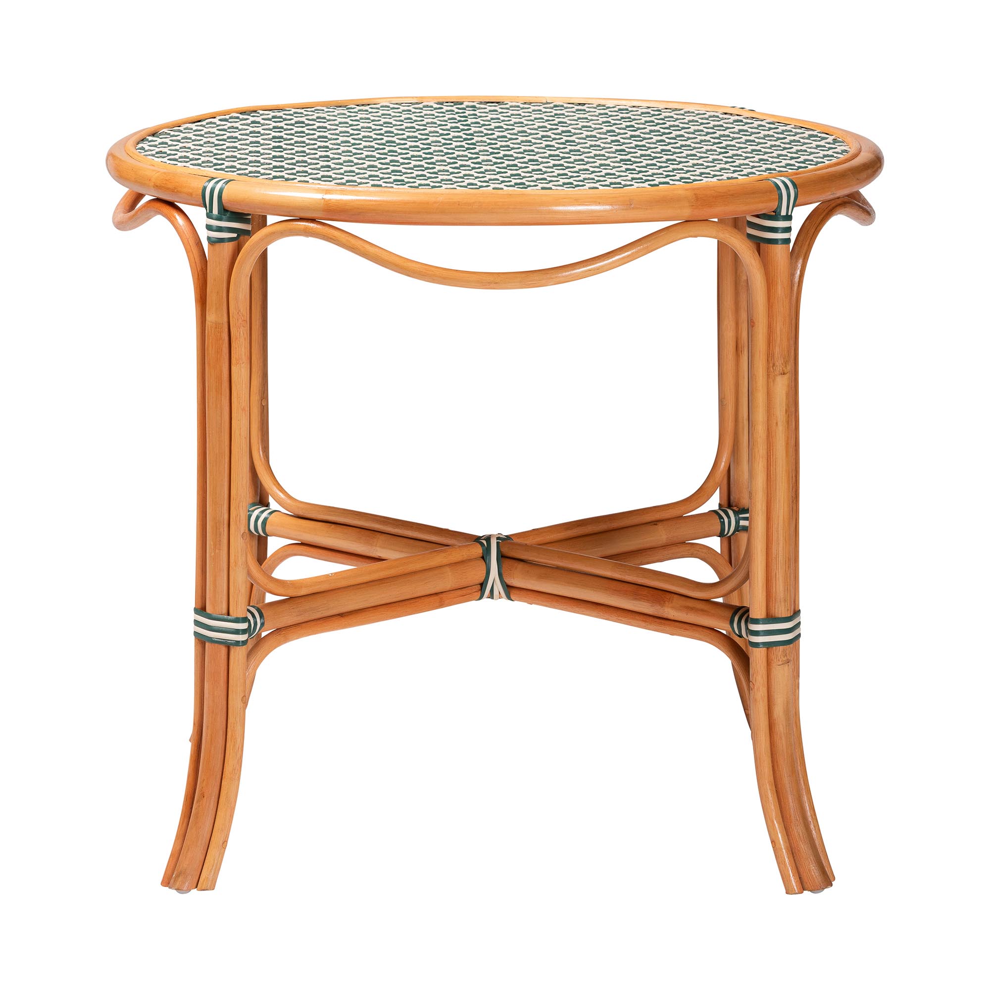bali & pari Mattie Natural Rattan Round Bistro Dining Table - Handwoven Cafe-Style Accent Table for Kitchen or Indoor/Outdoor Lounge, Green