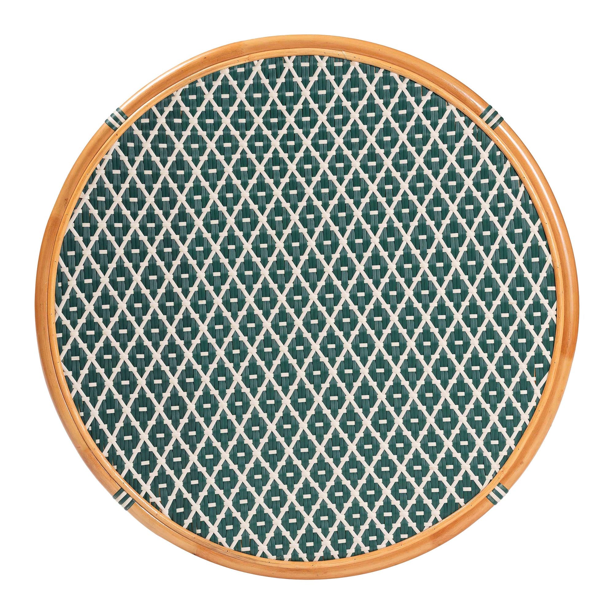 bali & pari Mattie Natural Rattan Round Bistro Dining Table - Handwoven Cafe-Style Accent Table for Kitchen or Indoor/Outdoor Lounge, Green