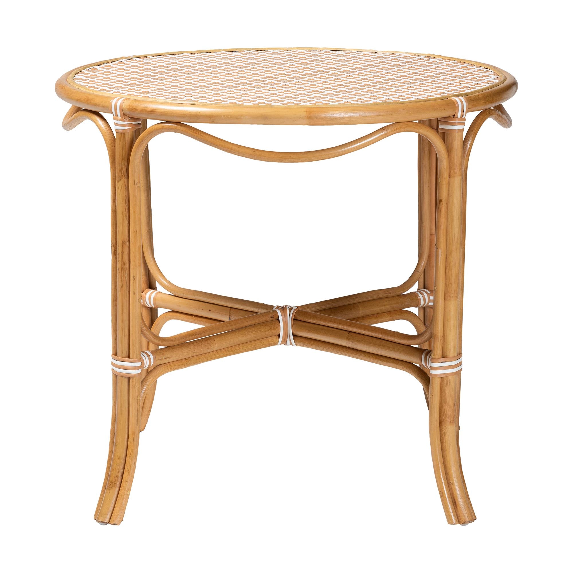 bali & pari Mattie Natural Rattan Round Bistro Dining Table - Handwoven Cafe-Style Accent Table for Kitchen or Indoor/Outdoor Lounge, Beige