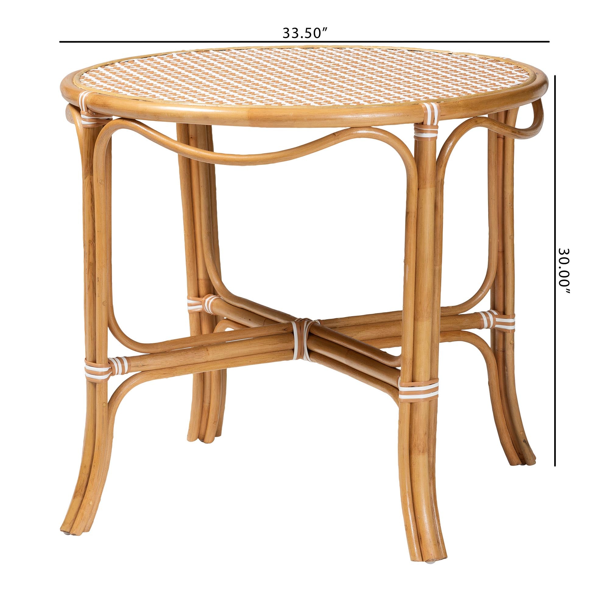 bali & pari Mattie Natural Rattan Round Bistro Dining Table - Handwoven Cafe-Style Accent Table for Kitchen or Indoor/Outdoor Lounge, Beige