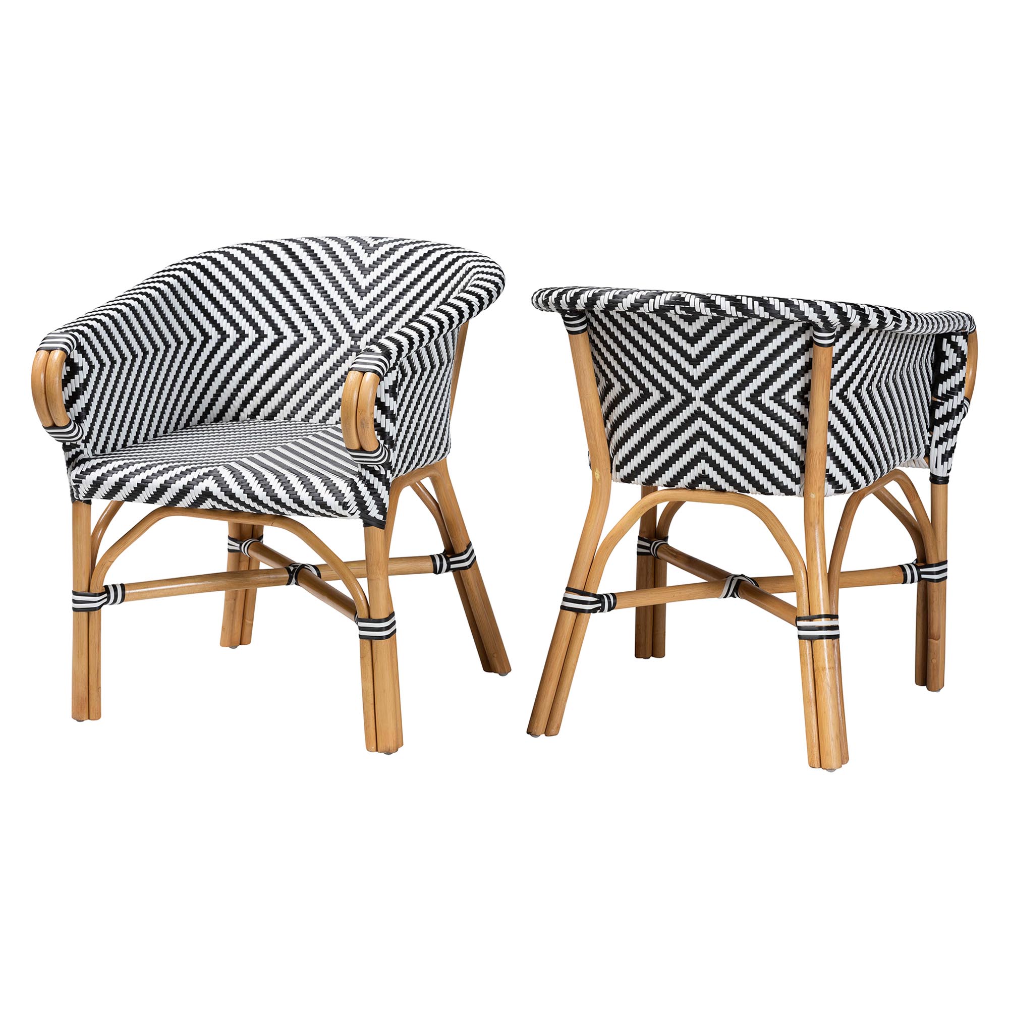 bali & pari Max Rattan Bistro 2-Piece Armchair Set - Handwoven Dining Chair with Curved Back and Sloping Arms For Kitchen or Indoor/Outdoor Lounge
