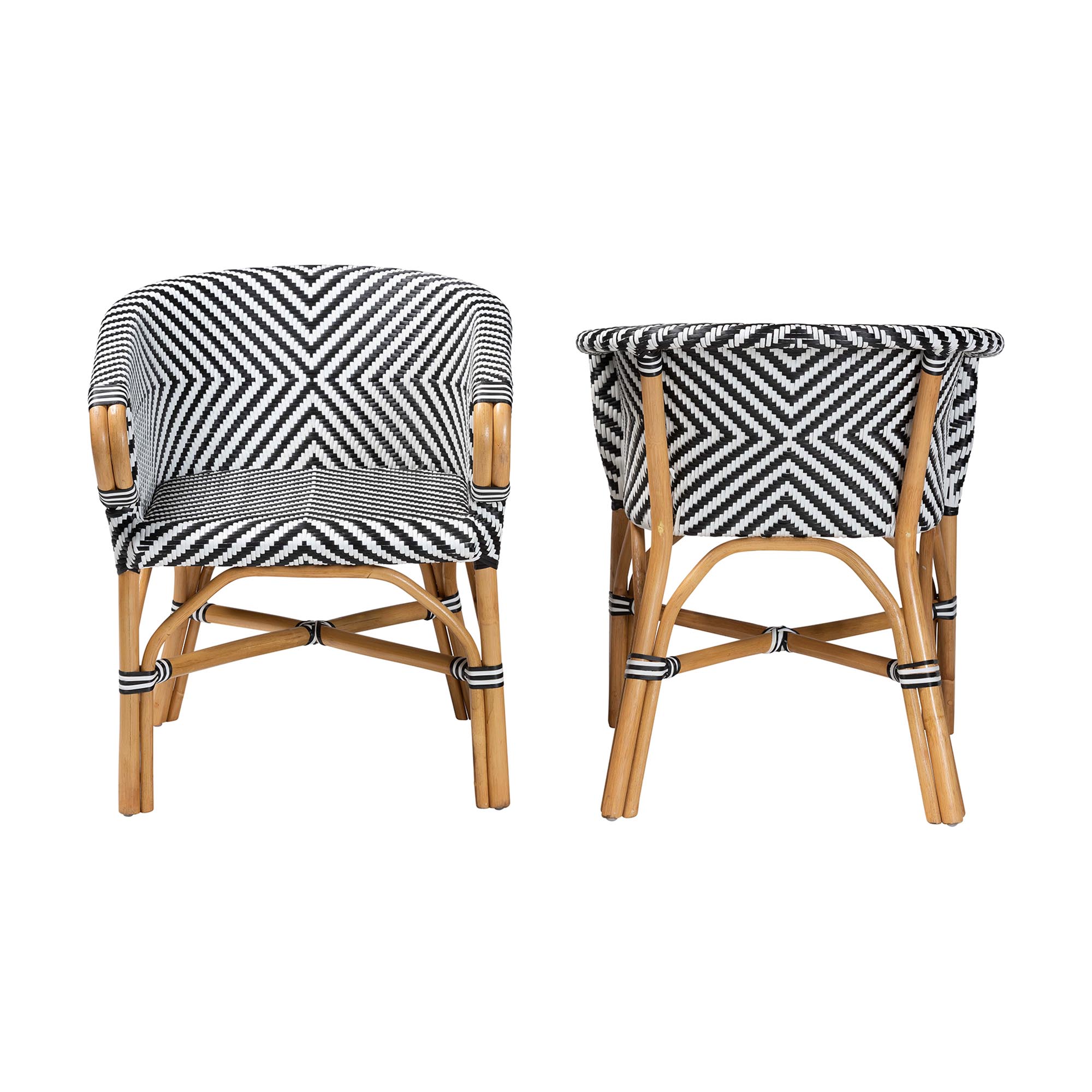 bali & pari Max Rattan Bistro 2-Piece Armchair Set - Handwoven Dining Chair with Curved Back and Sloping Arms For Kitchen or Indoor/Outdoor Lounge