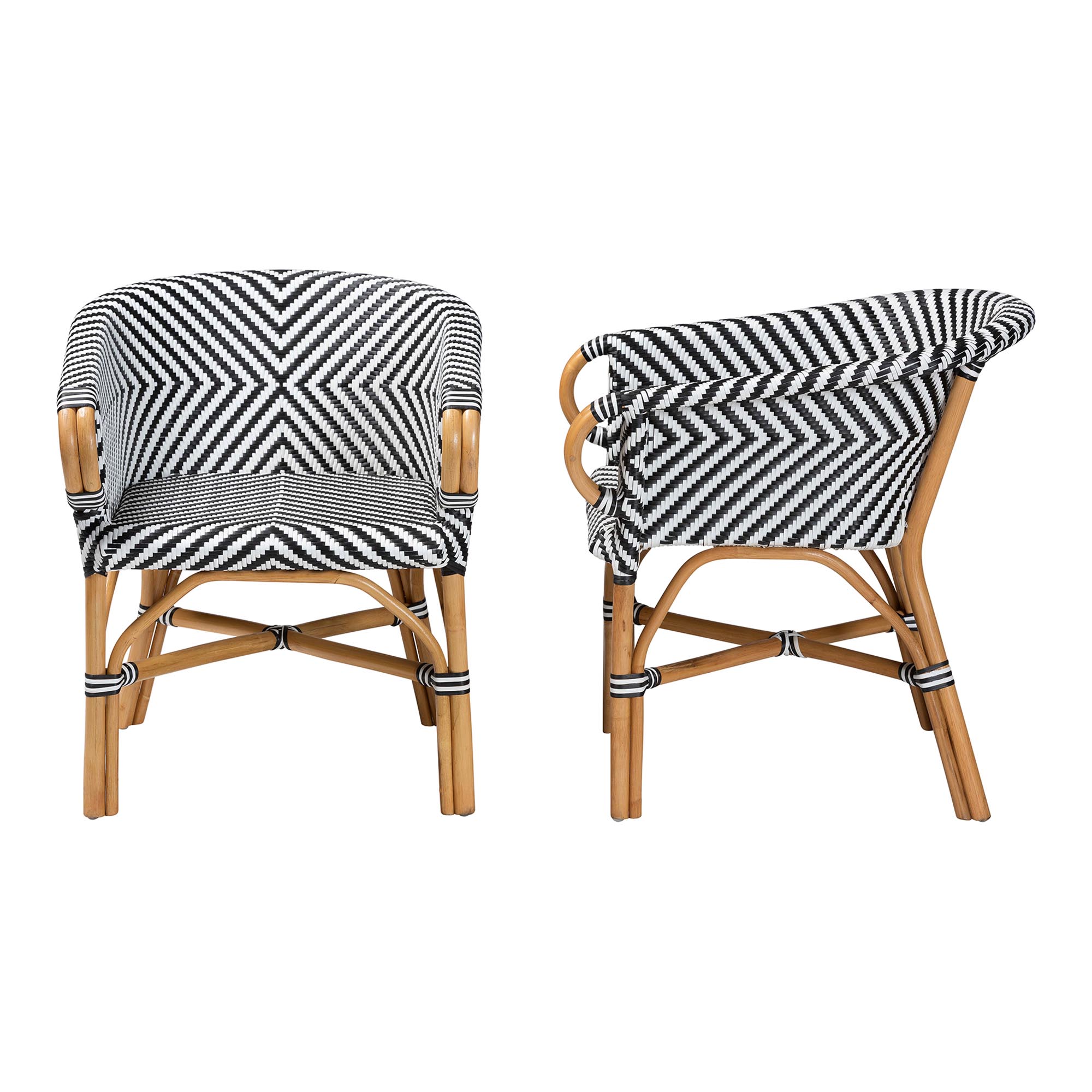 bali & pari Max Rattan Bistro 2-Piece Armchair Set - Handwoven Dining Chair with Curved Back and Sloping Arms For Kitchen or Indoor/Outdoor Lounge
