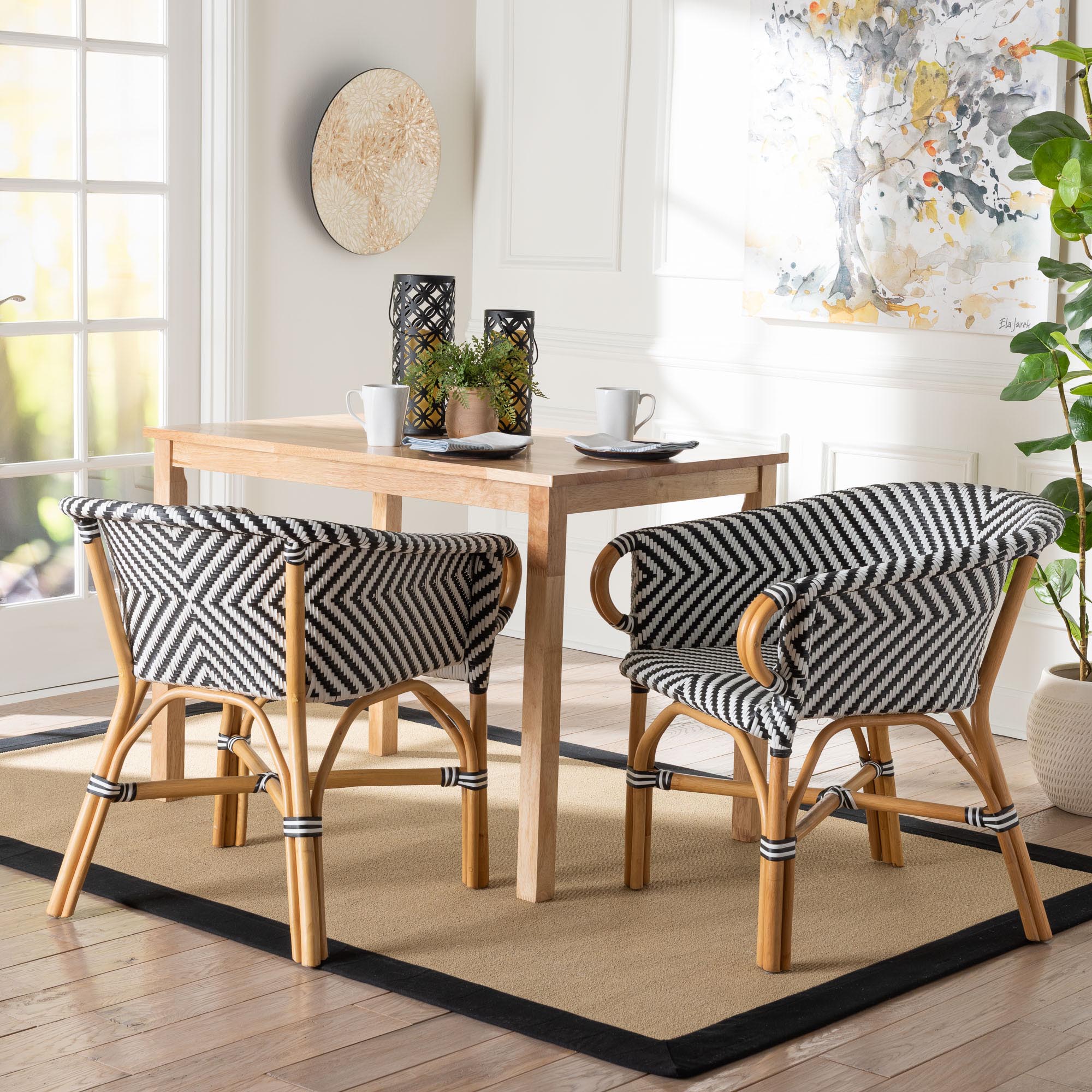 bali & pari Max Rattan Bistro 2-Piece Armchair Set - Handwoven Dining Chair with Curved Back and Sloping Arms For Kitchen or Indoor/Outdoor Lounge