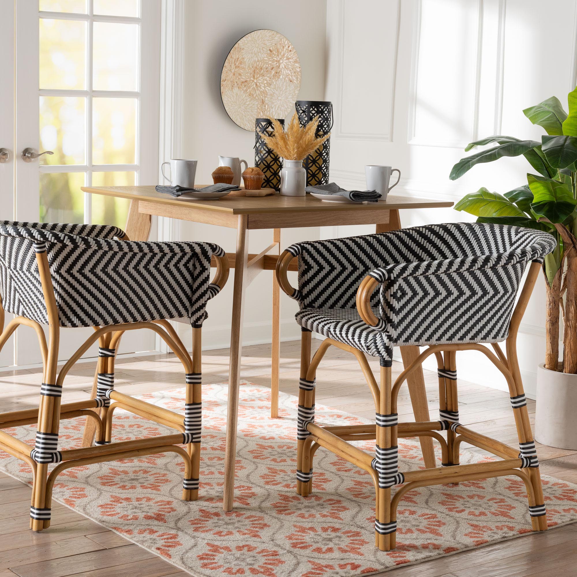 bali & pari Max Rattan Bistro Counter Stool - Handwoven Cafe-Style Accent Seating with Backrest For Kitchen Island or Indoor/Outdoor Lounge