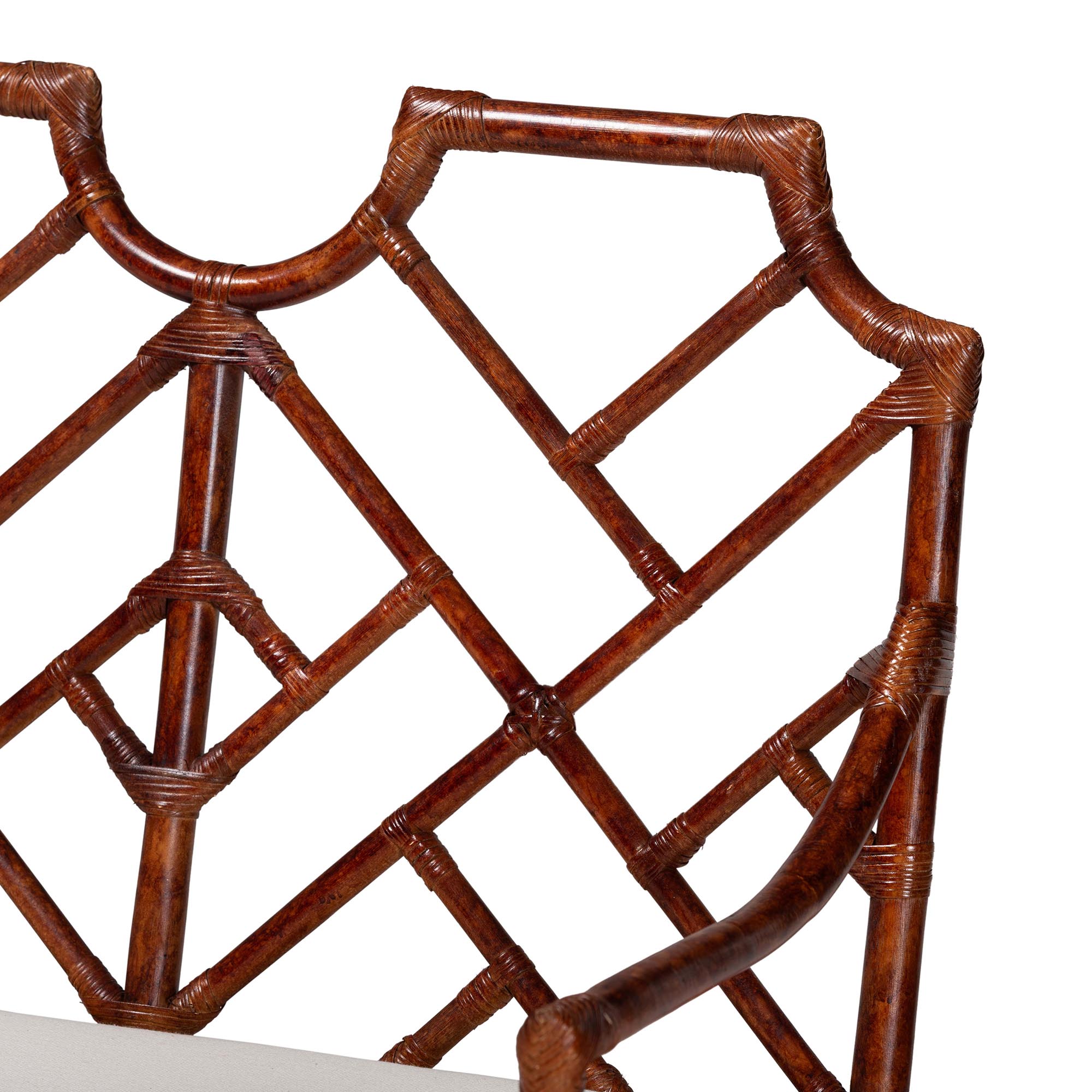 bali & pari Aella Marbled Tortoise Natural Rattan Loveseat Bench with Cushion - Handcrafted Boho Style Settee with Open Back and Curved Arms for Living Room, Entryway or Sunroom