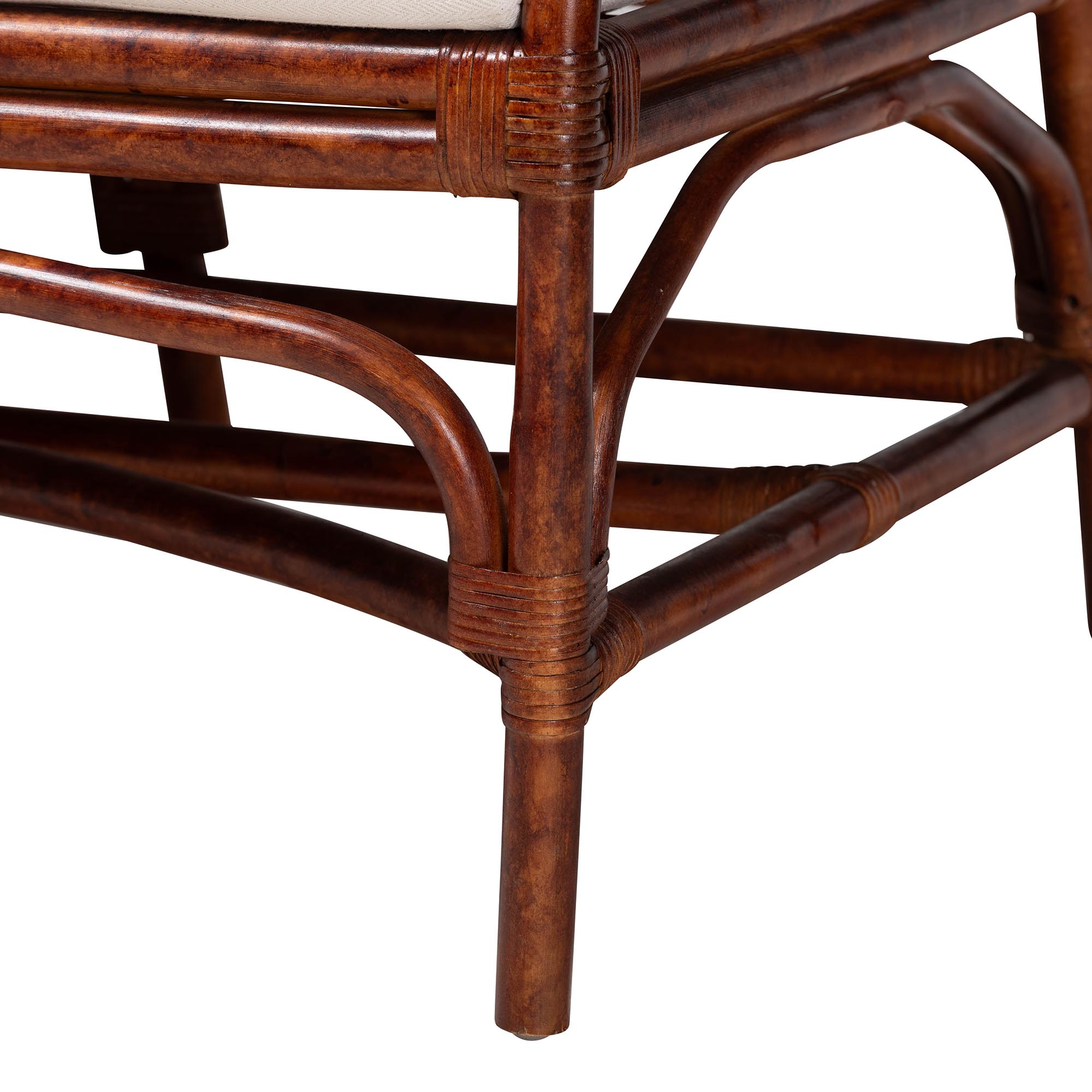 bali & pari Aella Marbled Tortoise Natural Rattan Loveseat Bench with Cushion - Handcrafted Boho Style Settee with Open Back and Curved Arms for Living Room, Entryway or Sunroom