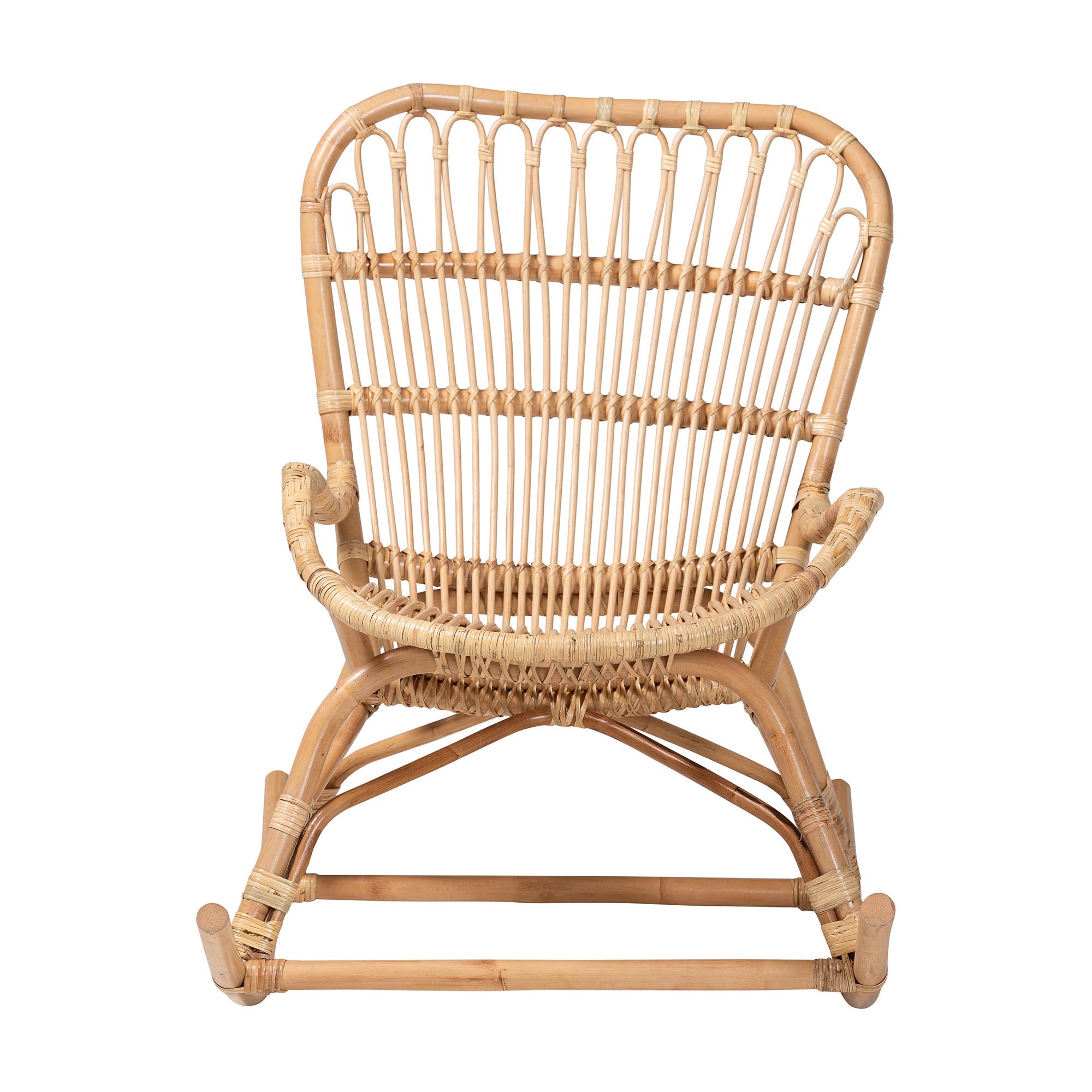 bali & pari Mahin Natural Rattan Rocking Chair - Handwoven Wicker Accent Rocker with Curved Armrests and High Back, Boho Coastal Lounge Chair for Living Room or Sunroom