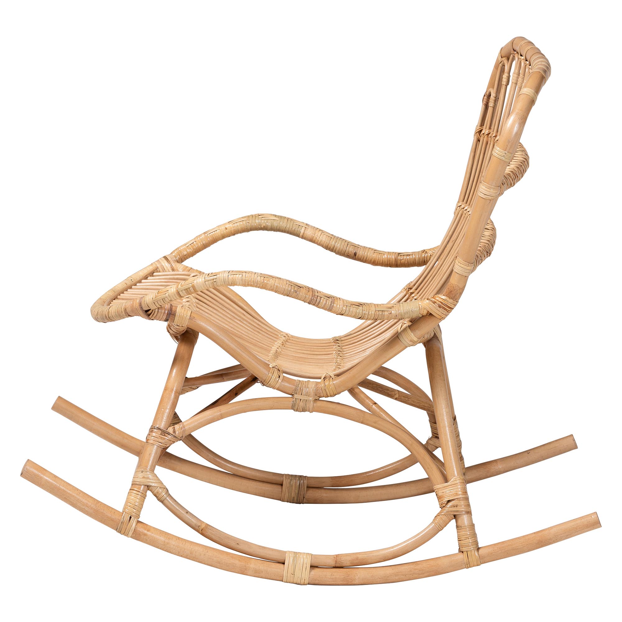 bali & pari Mahin Natural Rattan Rocking Chair - Handwoven Wicker Accent Rocker with Curved Armrests and High Back, Boho Coastal Lounge Chair for Living Room or Sunroom