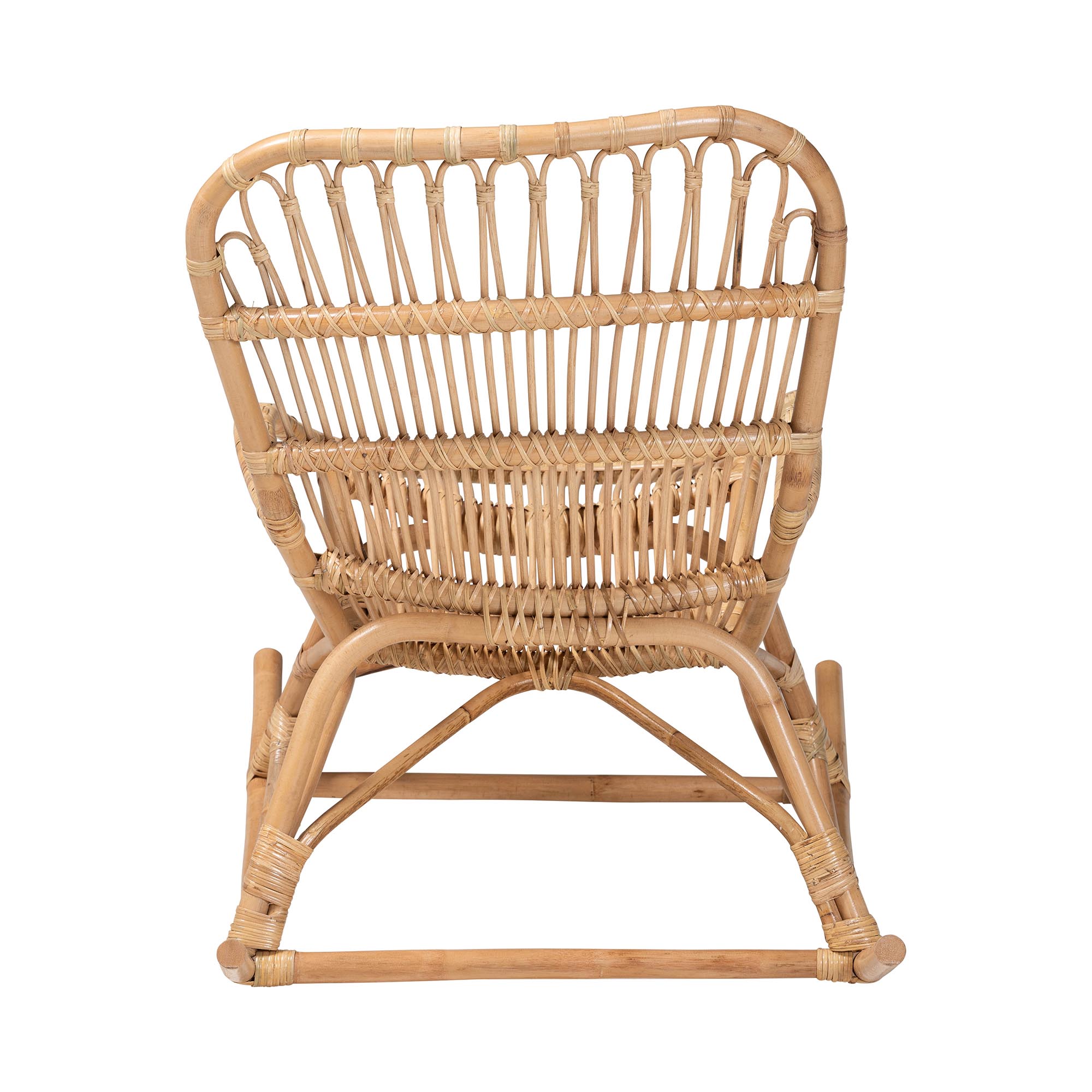 bali & pari Mahin Natural Rattan Rocking Chair - Handwoven Wicker Accent Rocker with Curved Armrests and High Back, Boho Coastal Lounge Chair for Living Room or Sunroom