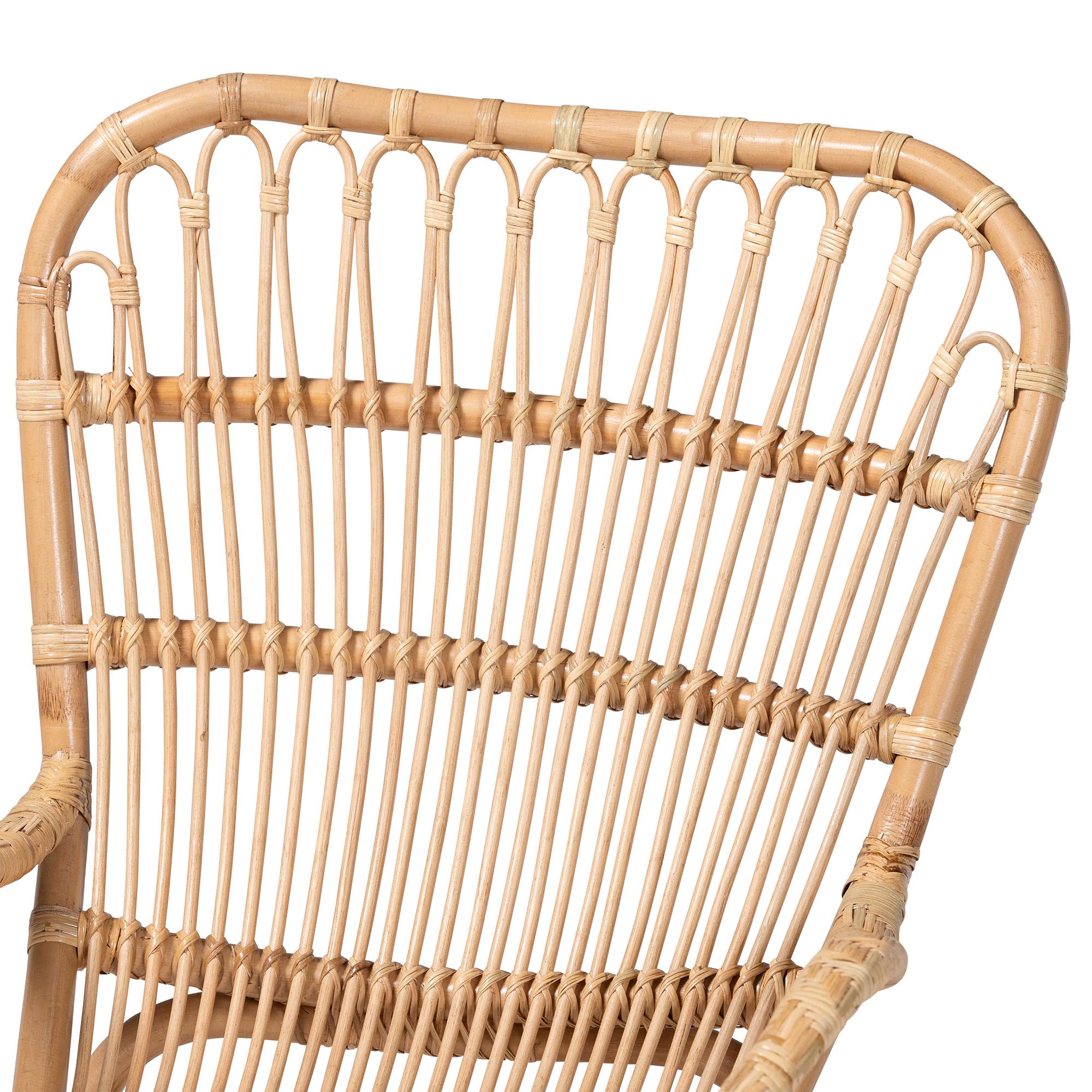 bali & pari Mahin Natural Rattan Rocking Chair - Handwoven Wicker Accent Rocker with Curved Armrests and High Back, Boho Coastal Lounge Chair for Living Room or Sunroom