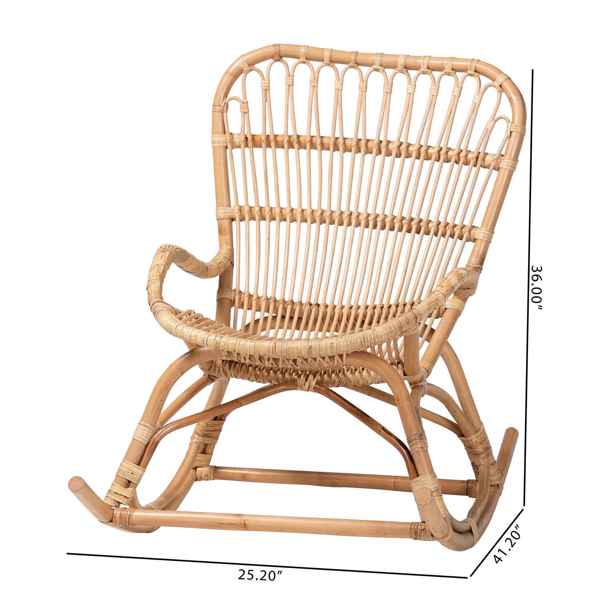 bali & pari Mahin Natural Rattan Rocking Chair - Handwoven Wicker Accent Rocker with Curved Armrests and High Back, Boho Coastal Lounge Chair for Living Room or Sunroom