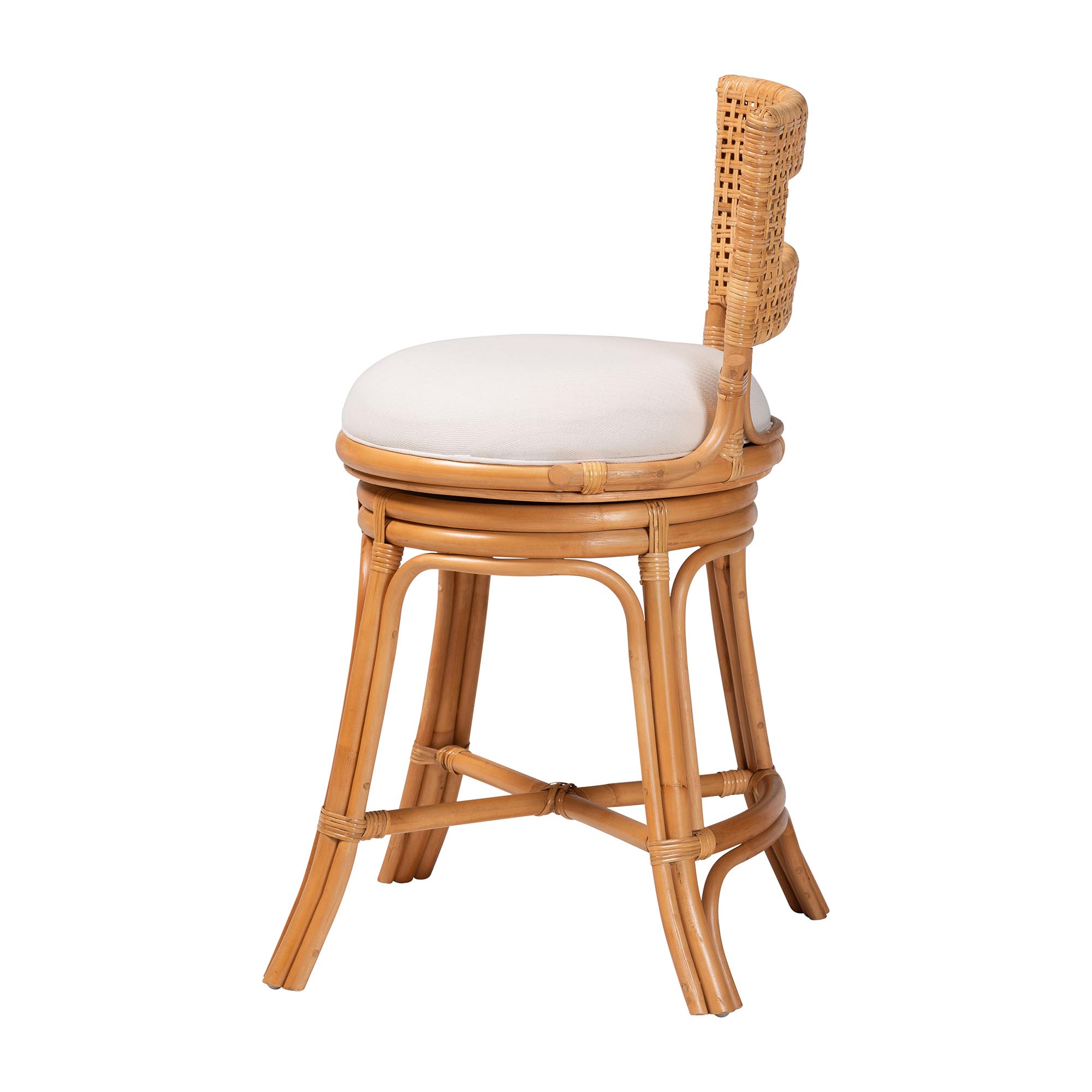 bali & pari Amina Natural Rattan Counter Stool - Handwoven Wicker Stool with Swivel Seat and Upholstered Cushion, Boho Coastal Seating with Footrest for Kitchen Island or Lounge