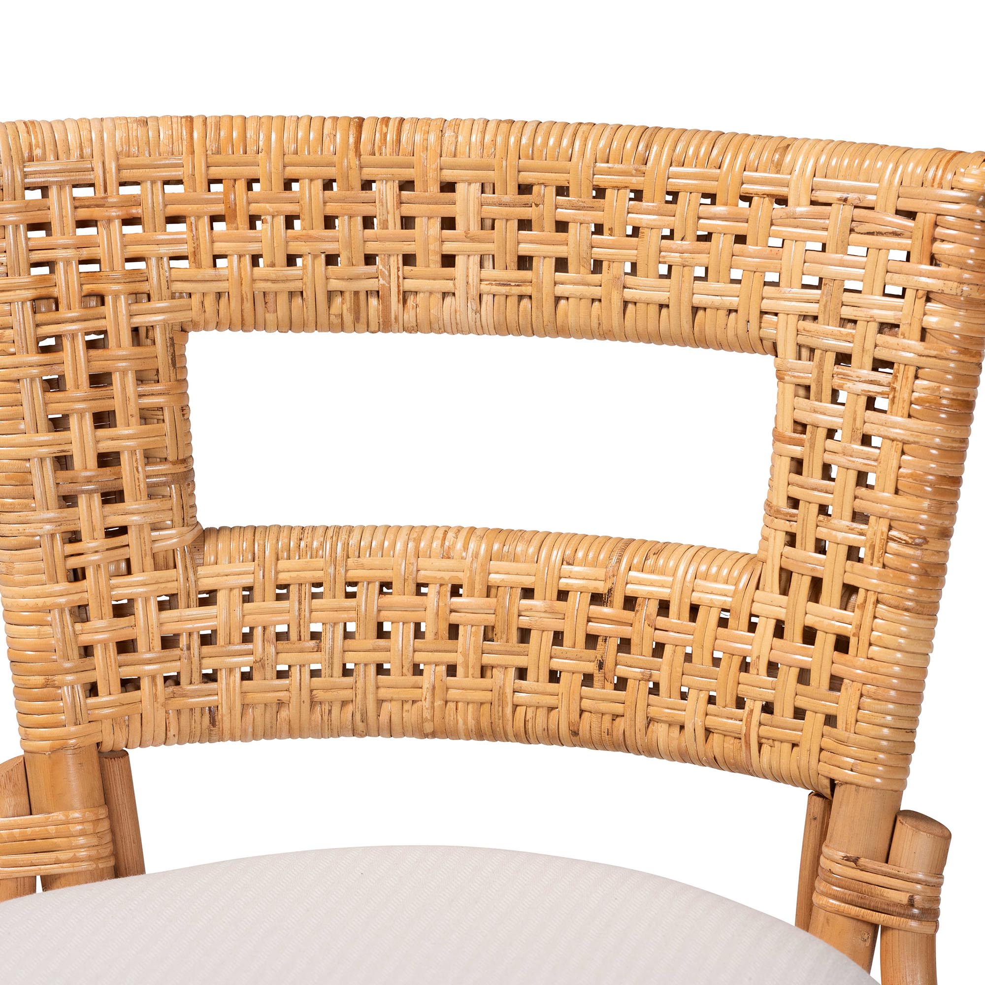bali & pari Amina Natural Rattan Counter Stool - Handwoven Wicker Stool with Swivel Seat and Upholstered Cushion, Boho Coastal Seating with Footrest for Kitchen Island or Lounge
