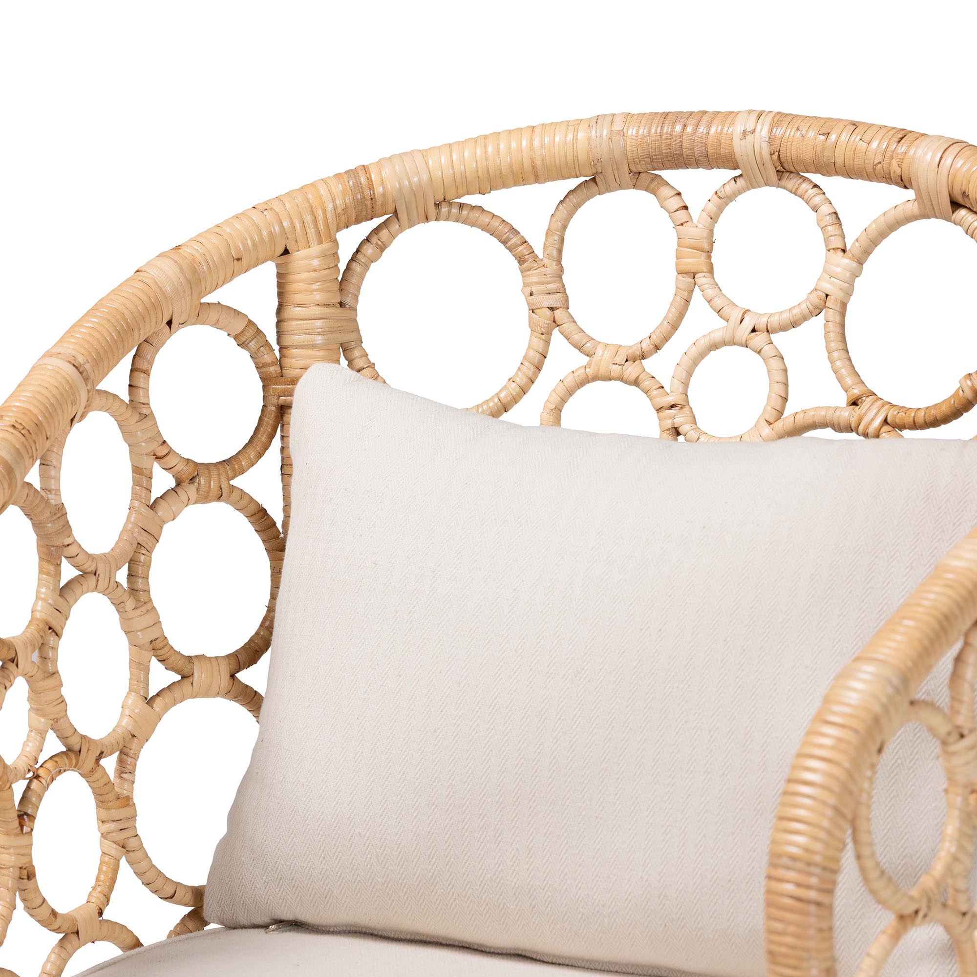 bali & pari Prisca Natural Rattan 2-Piece Dining Chair Set with Bubble Frame - Handwoven Wicker Accent Chair with Round Back and Removable Cushions for Kitchen or Dining Room