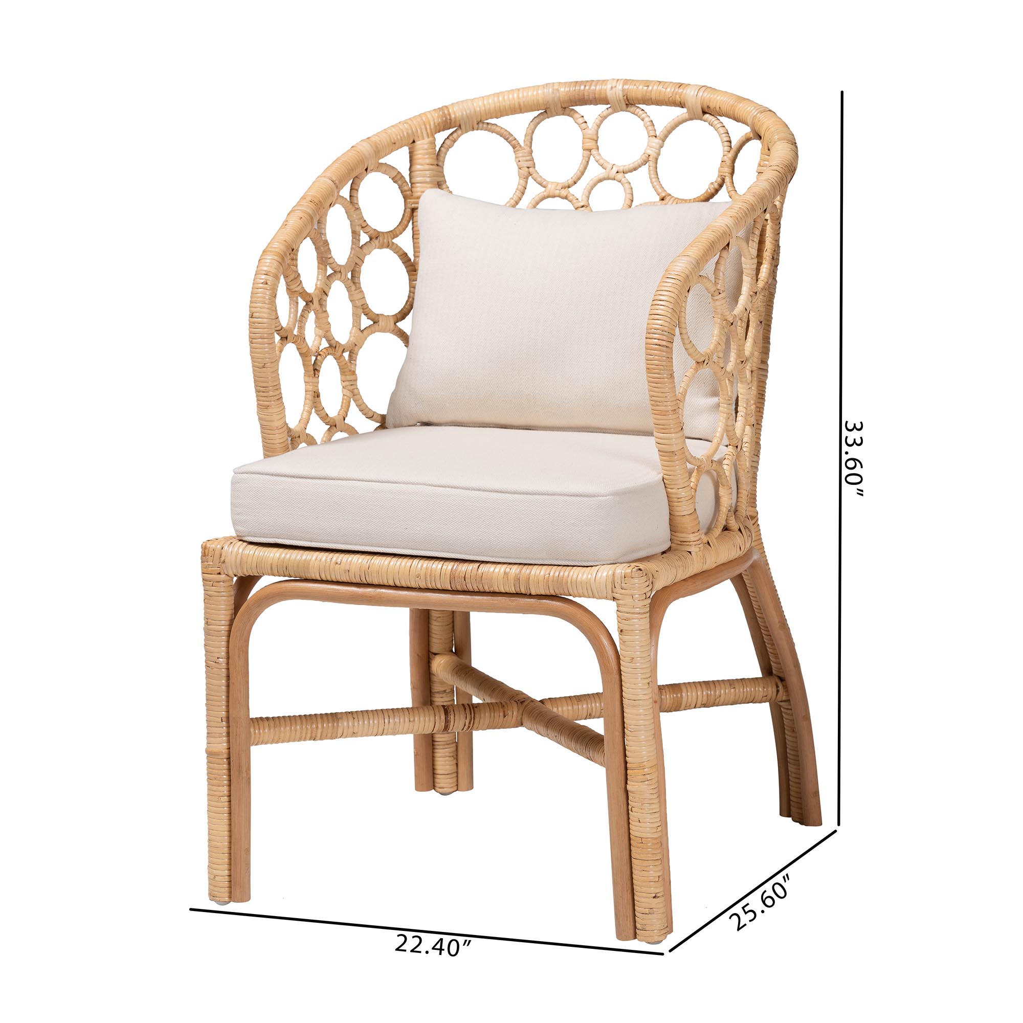 bali & pari Prisca Natural Rattan 2-Piece Dining Chair Set with Bubble Frame - Handwoven Wicker Accent Chair with Round Back and Removable Cushions for Kitchen or Dining Room