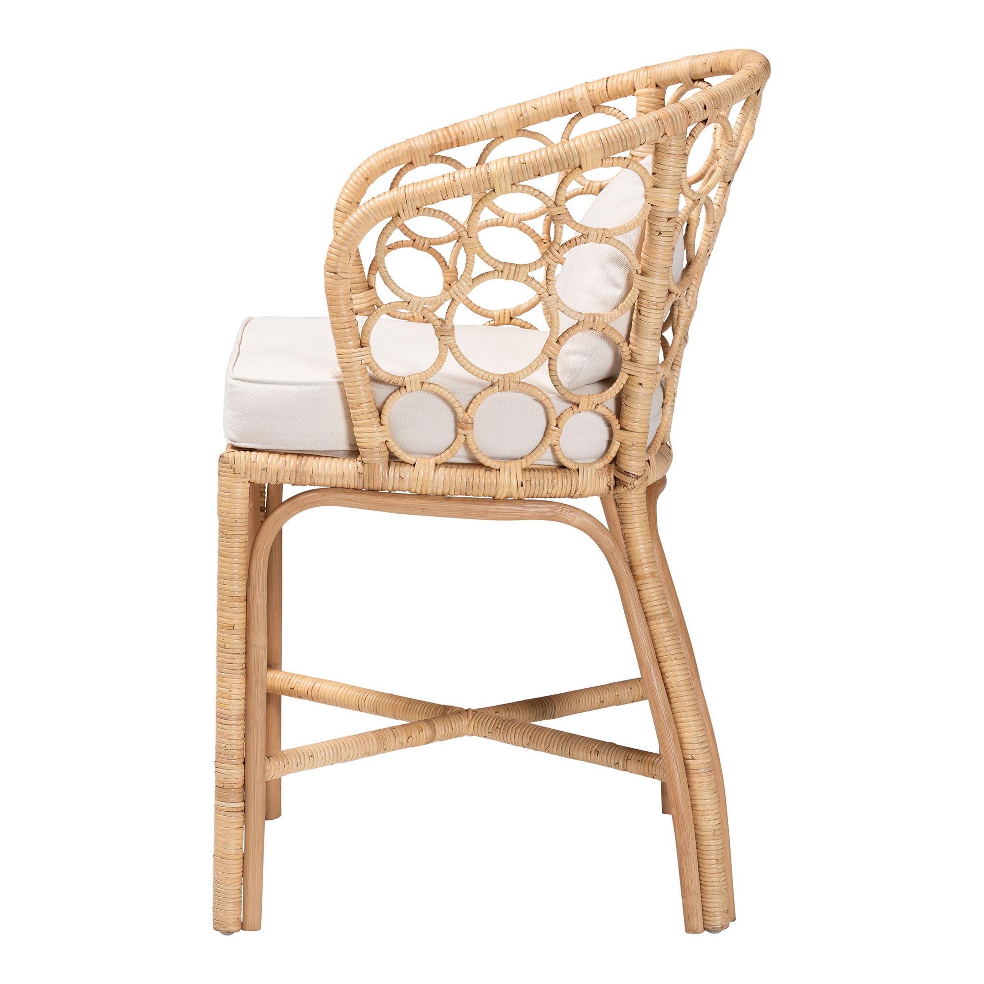 bali & pari Prisca Natural Rattan Counter Stool with Bubble Frame - Handwoven Wicker Accent Stool with Round Back and Removable Cushions for Kitchen Island or Lounge