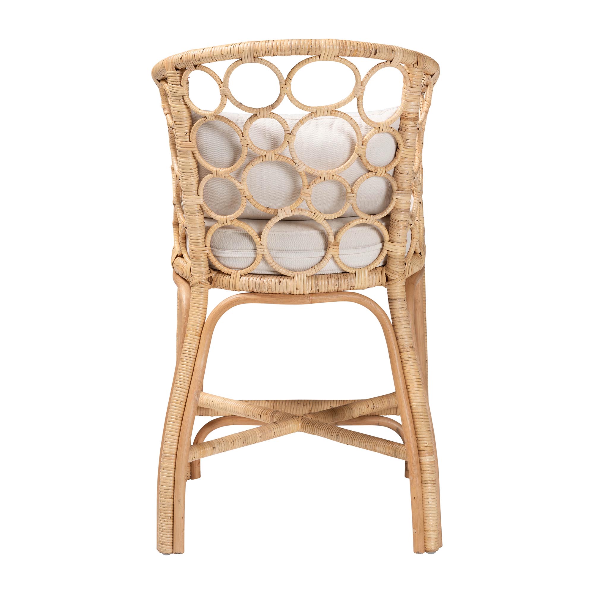 bali & pari Prisca Natural Rattan Counter Stool with Bubble Frame - Handwoven Wicker Accent Stool with Round Back and Removable Cushions for Kitchen Island or Lounge