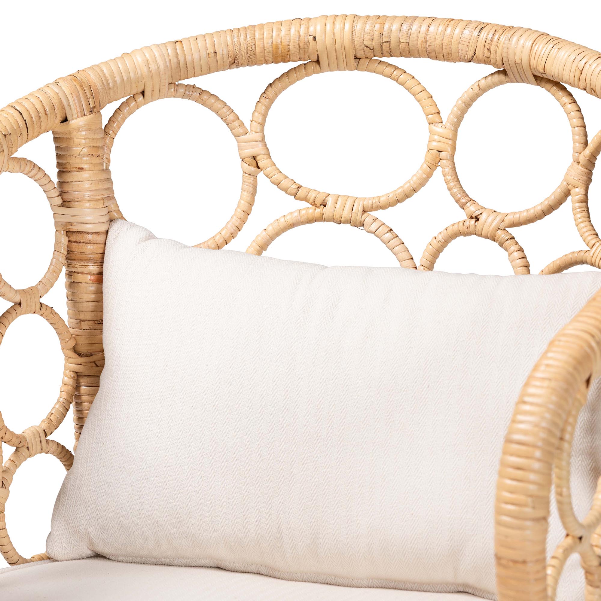 bali & pari Prisca Natural Rattan Counter Stool with Bubble Frame - Handwoven Wicker Accent Stool with Round Back and Removable Cushions for Kitchen Island or Lounge