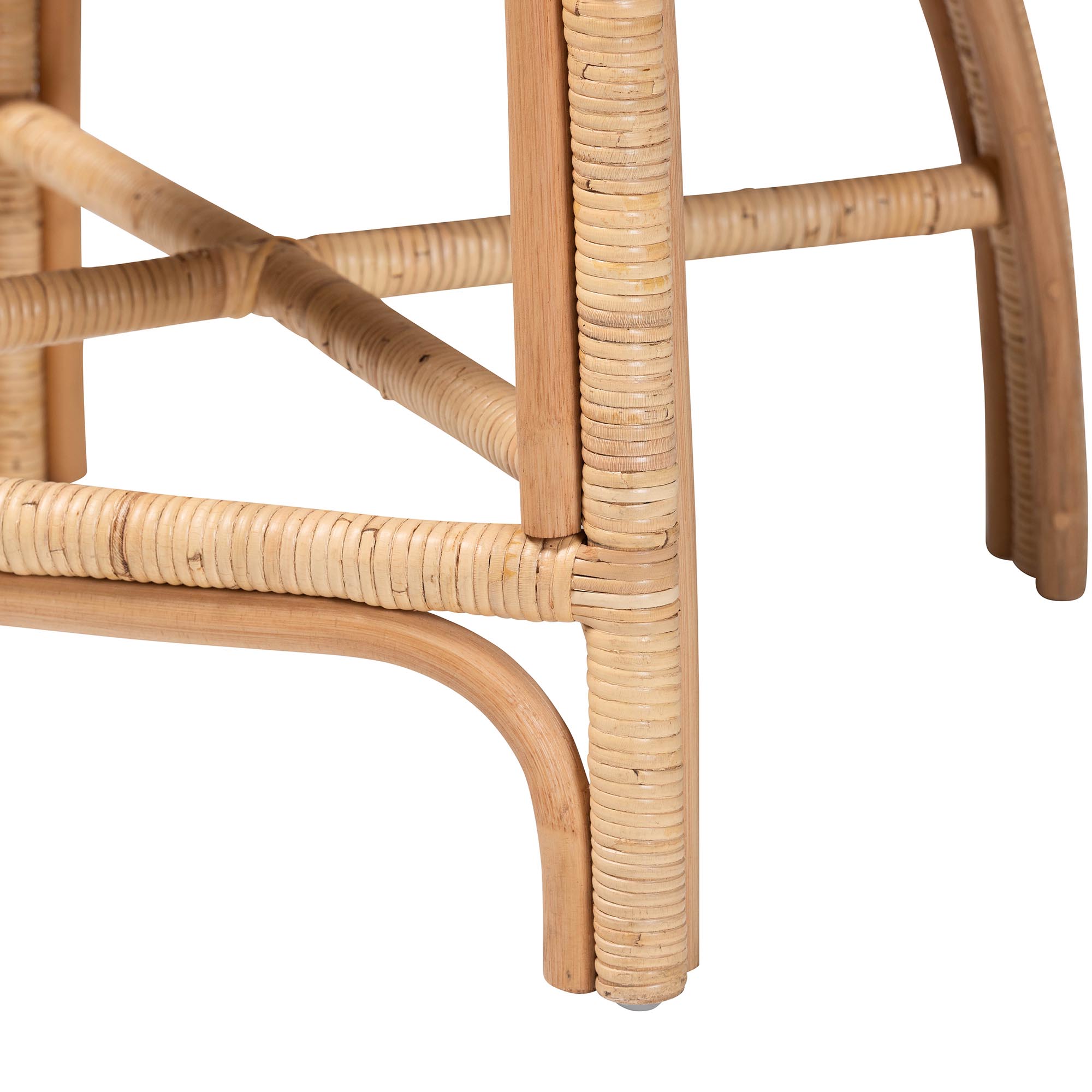 bali & pari Prisca Natural Rattan Counter Stool with Bubble Frame - Handwoven Wicker Accent Stool with Round Back and Removable Cushions for Kitchen Island or Lounge