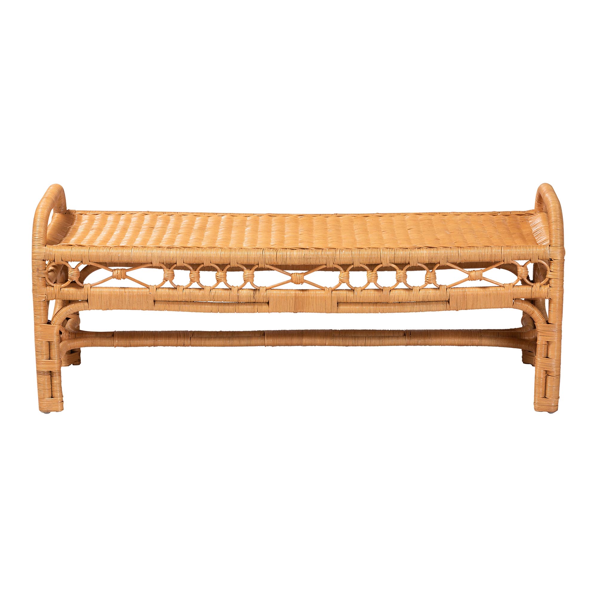 bali & pari Ayala Natural Rattan Accent Bench - Handwoven Wicker Accent Seating with Decorative Apron and Integrated Handles for Living Room, Bedroom, Or Entryway