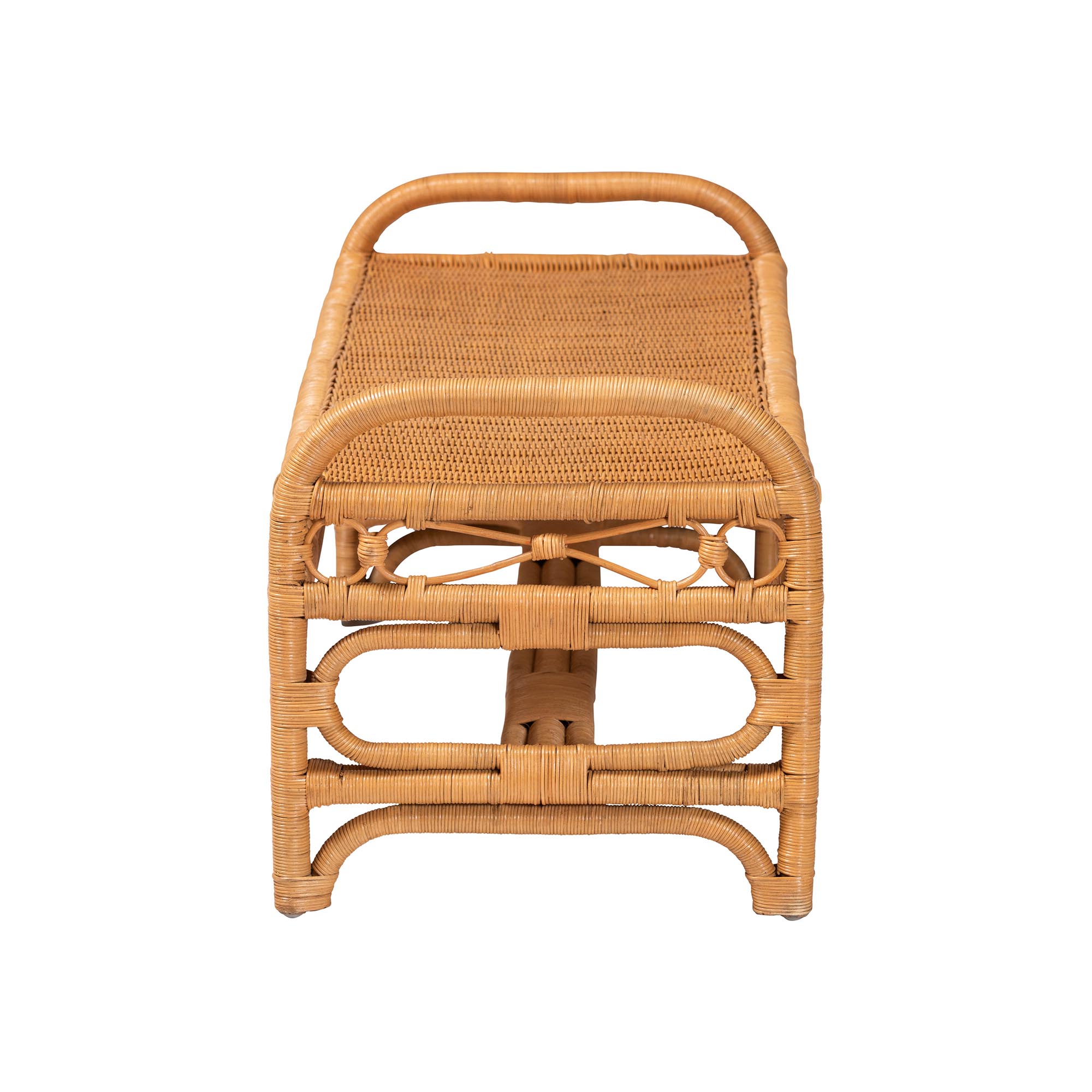 bali & pari Ayala Natural Rattan Accent Bench - Handwoven Wicker Accent Seating with Decorative Apron and Integrated Handles for Living Room, Bedroom, Or Entryway