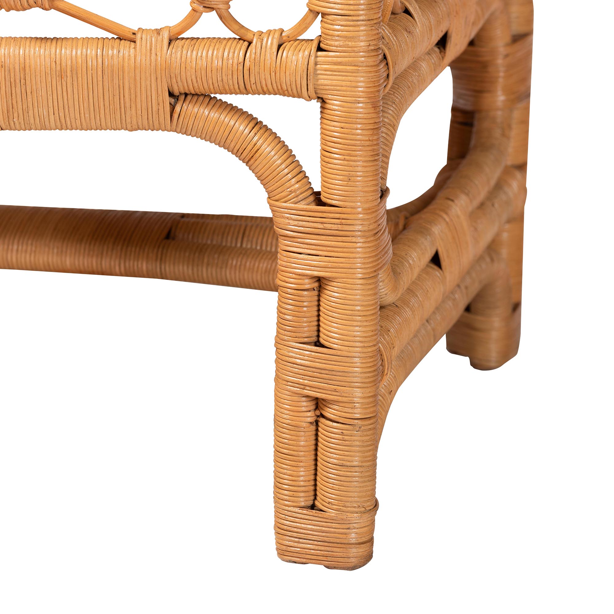 bali & pari Ayala Natural Rattan Accent Bench - Handwoven Wicker Accent Seating with Decorative Apron and Integrated Handles for Living Room, Bedroom, Or Entryway