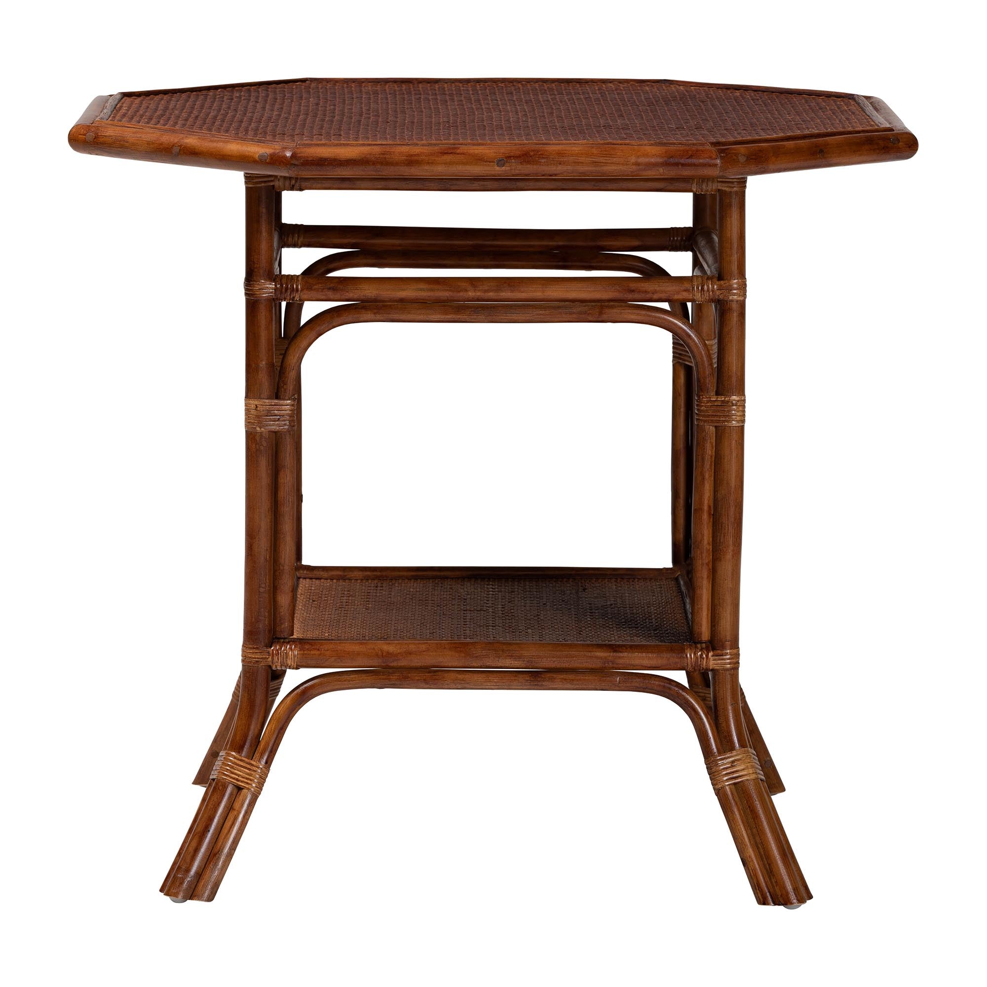 bali & pari Jayanti Marbled Tortoise Natural Rattan Dining Table - Handwoven Wicker Bistro Table with Open Shelf
