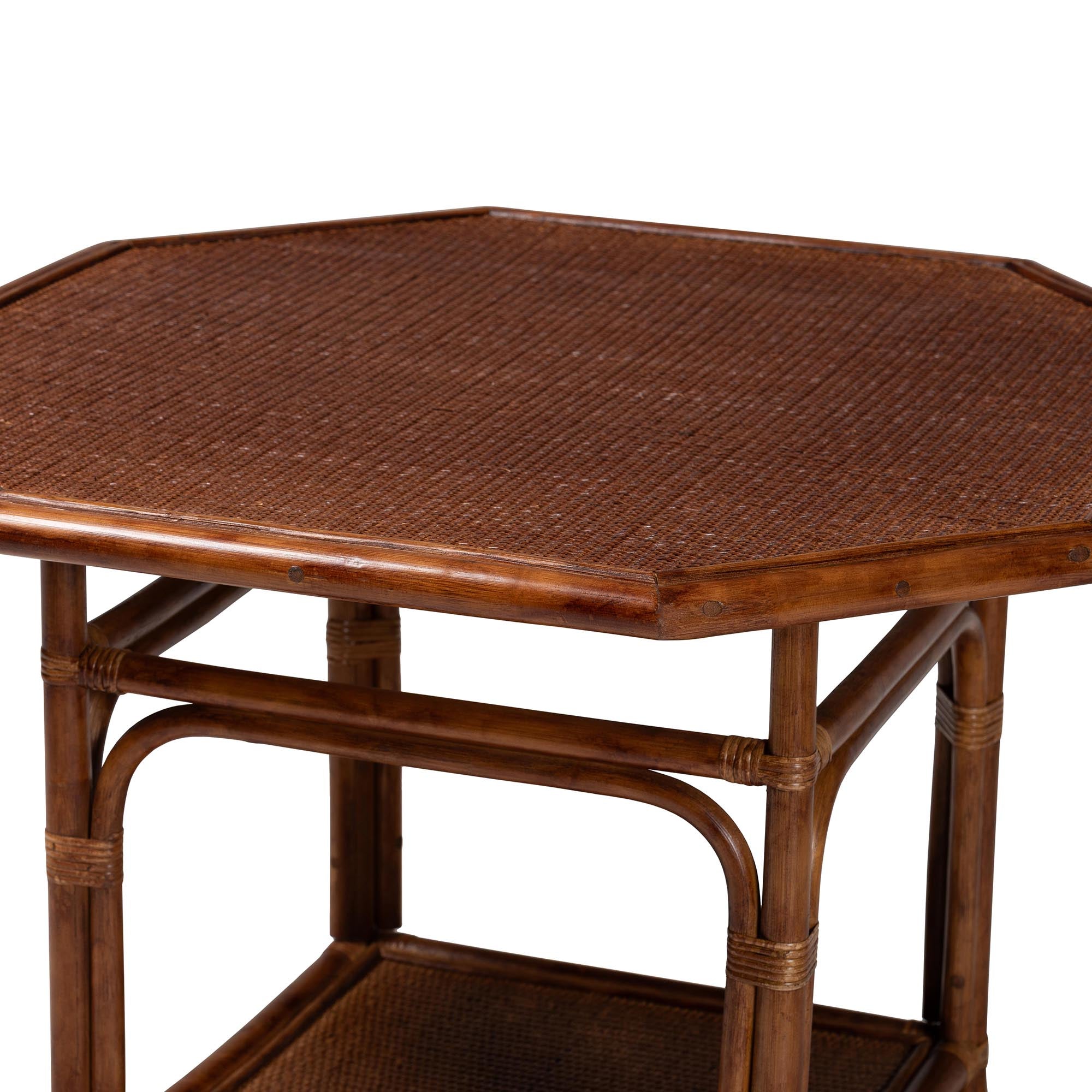 bali & pari Jayanti Marbled Tortoise Natural Rattan Dining Table - Handwoven Wicker Bistro Table with Open Shelf