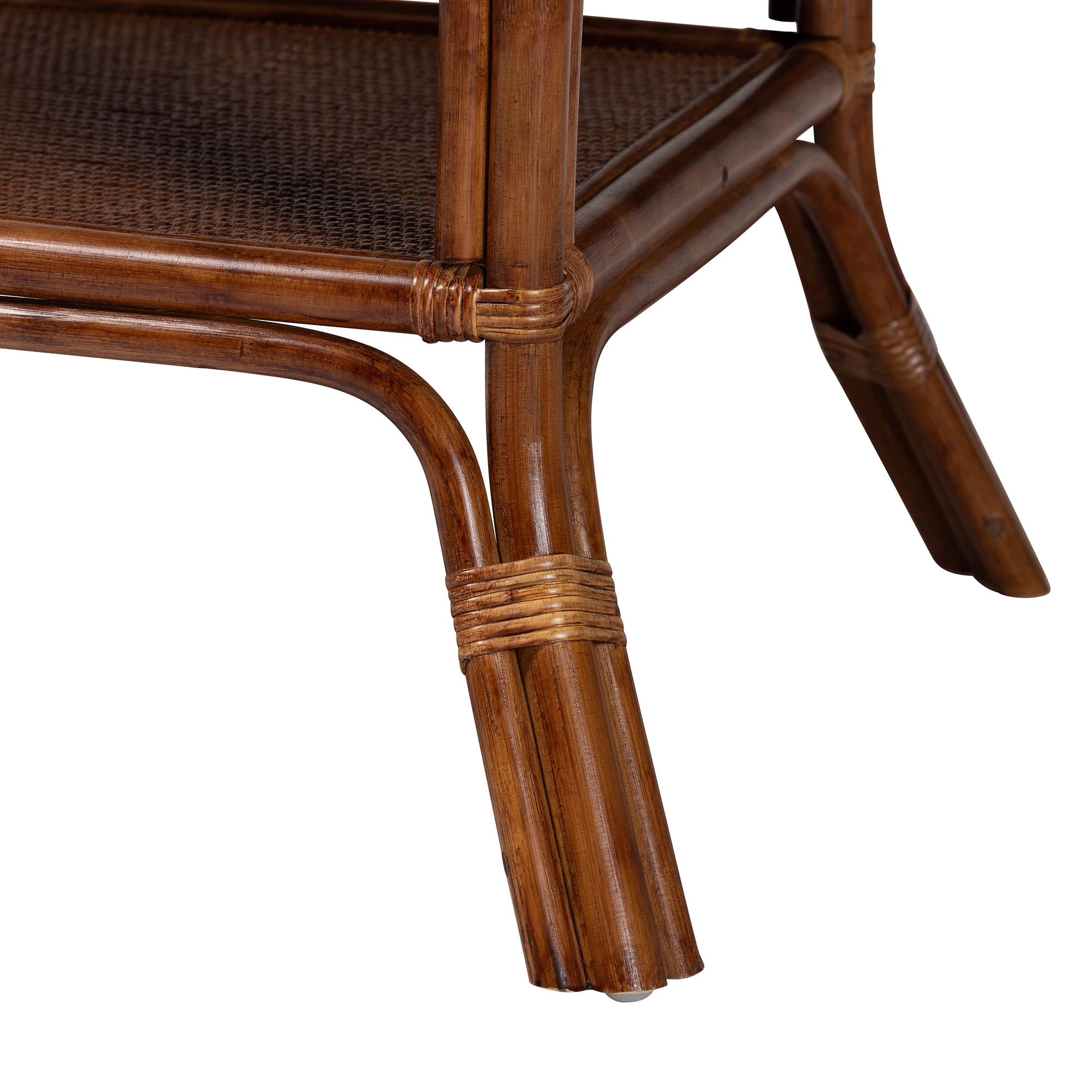 bali & pari Jayanti Marbled Tortoise Natural Rattan Dining Table - Handwoven Wicker Bistro Table with Open Shelf