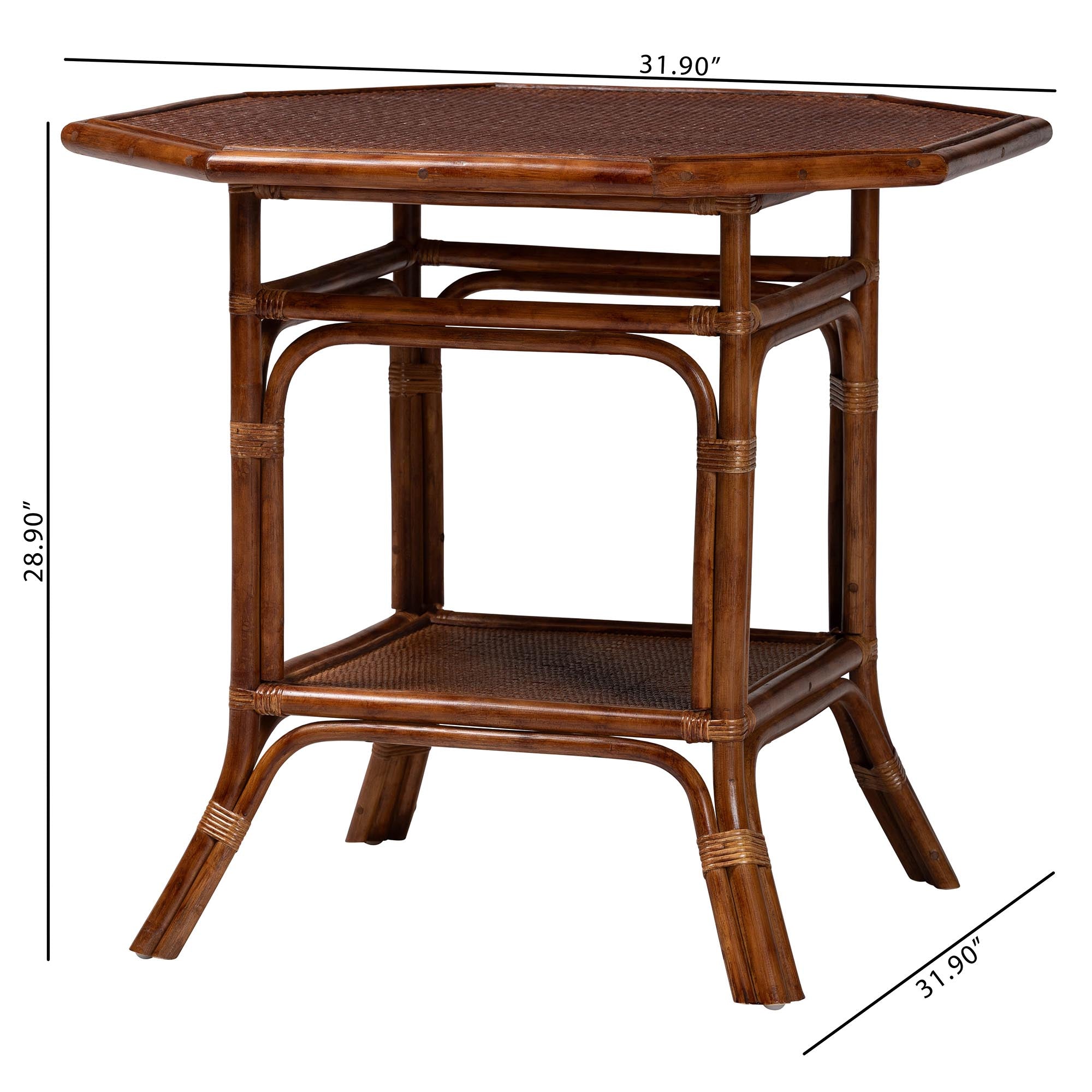 bali & pari Jayanti Marbled Tortoise Natural Rattan Dining Table - Handwoven Wicker Bistro Table with Open Shelf