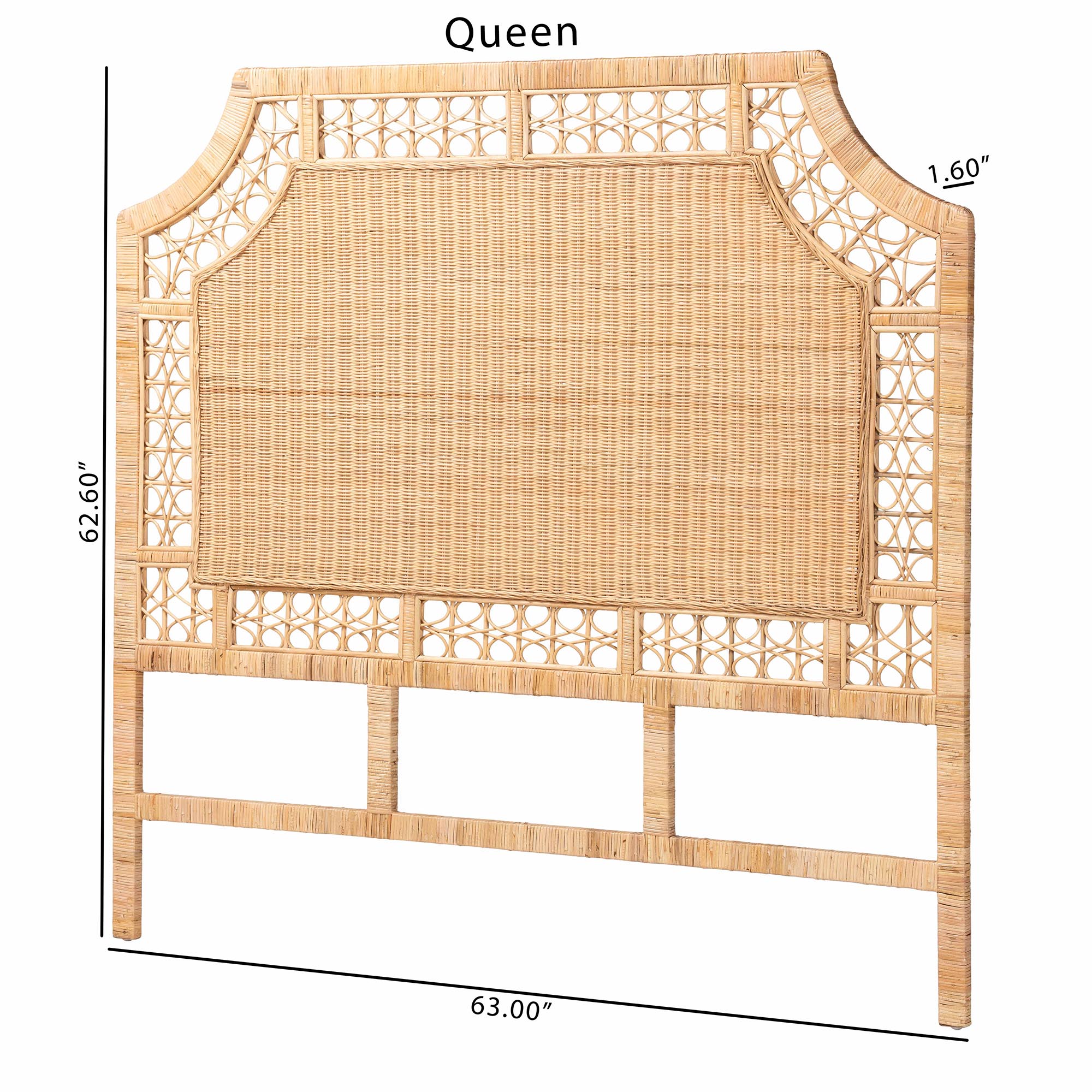 bali & pari Hekima Natural Rattan Standalone Headboard - Coastal Boho Style Handwoven Wicker Bed Backdrop, Queen