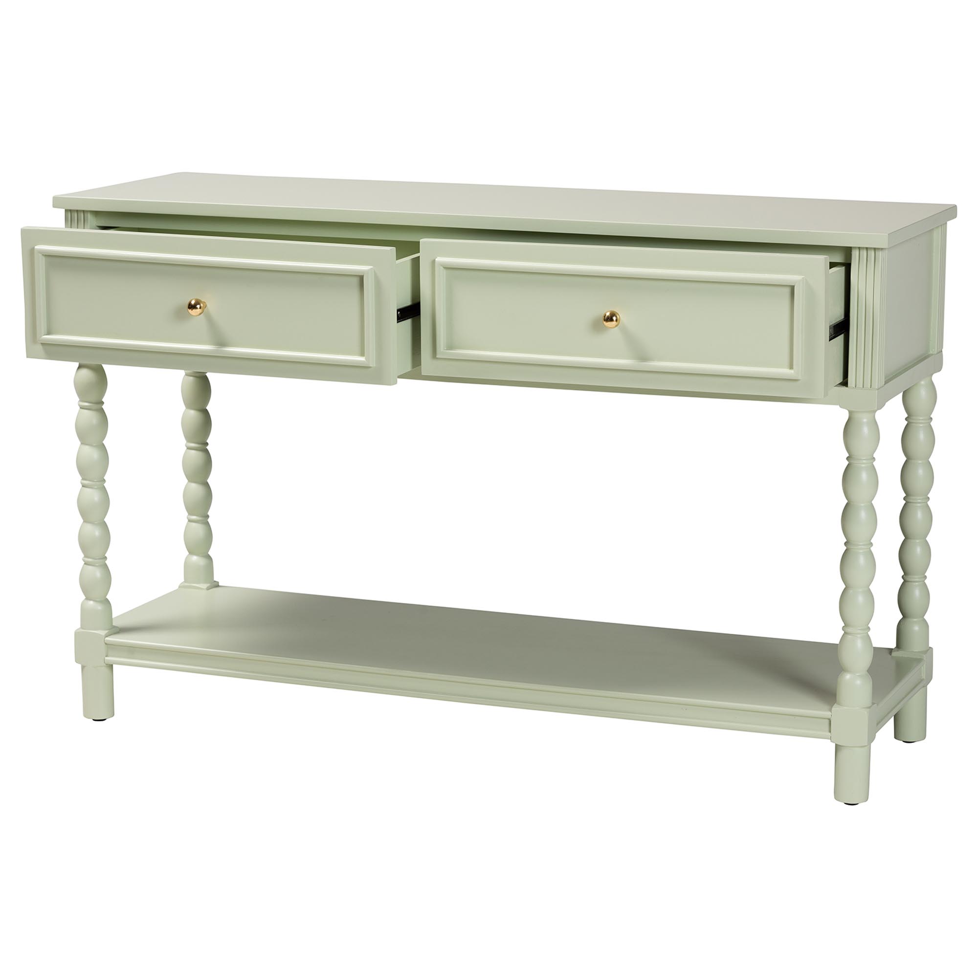 bali & pari Karnia Console Table with Spindle Legs - 2-Drawer Accent Table with Turned Detailing and Open Shelf Storage for Living Room, Hallway, or Bedroom