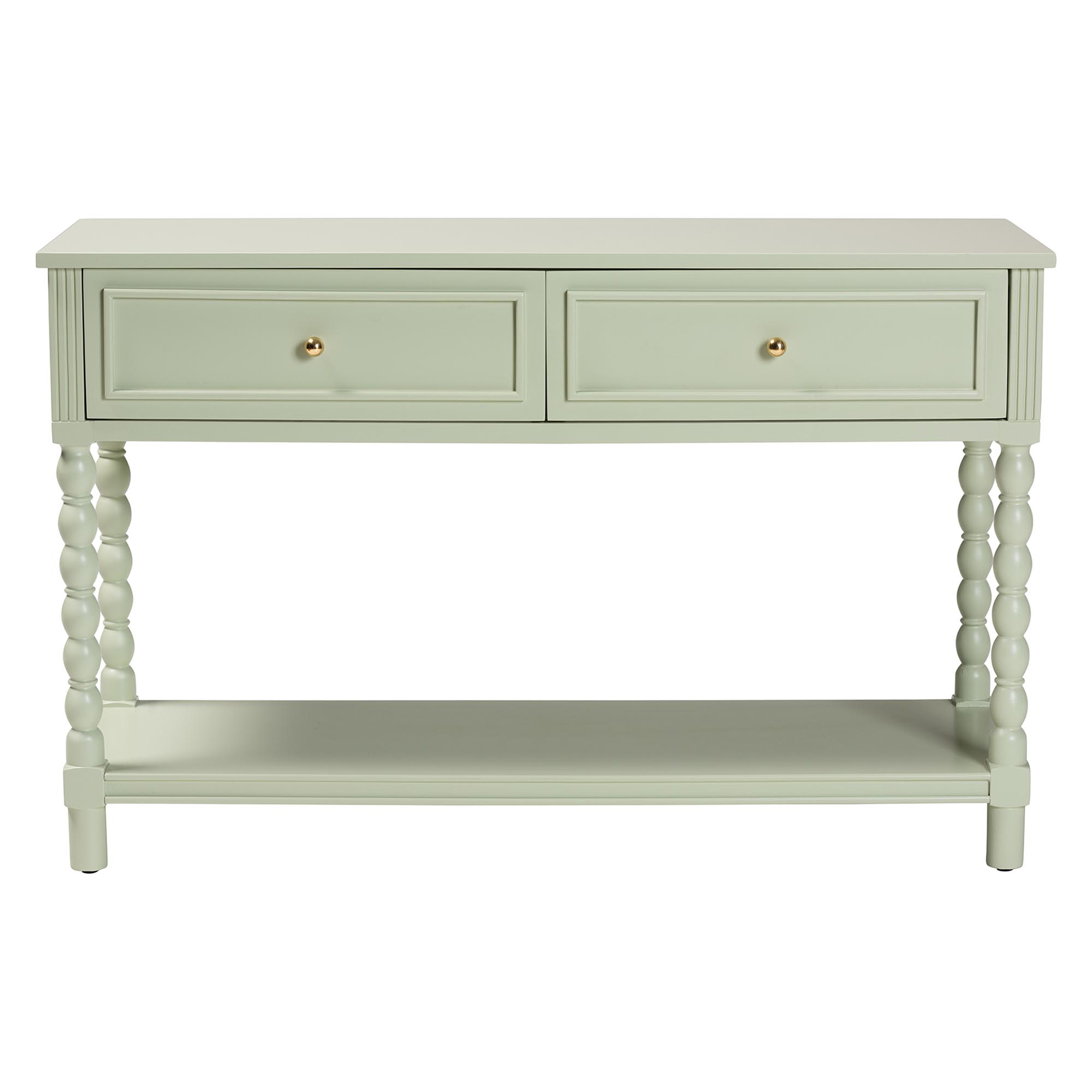 bali & pari Karnia Console Table with Spindle Legs - 2-Drawer Accent Table with Turned Detailing and Open Shelf Storage for Living Room, Hallway, or Bedroom