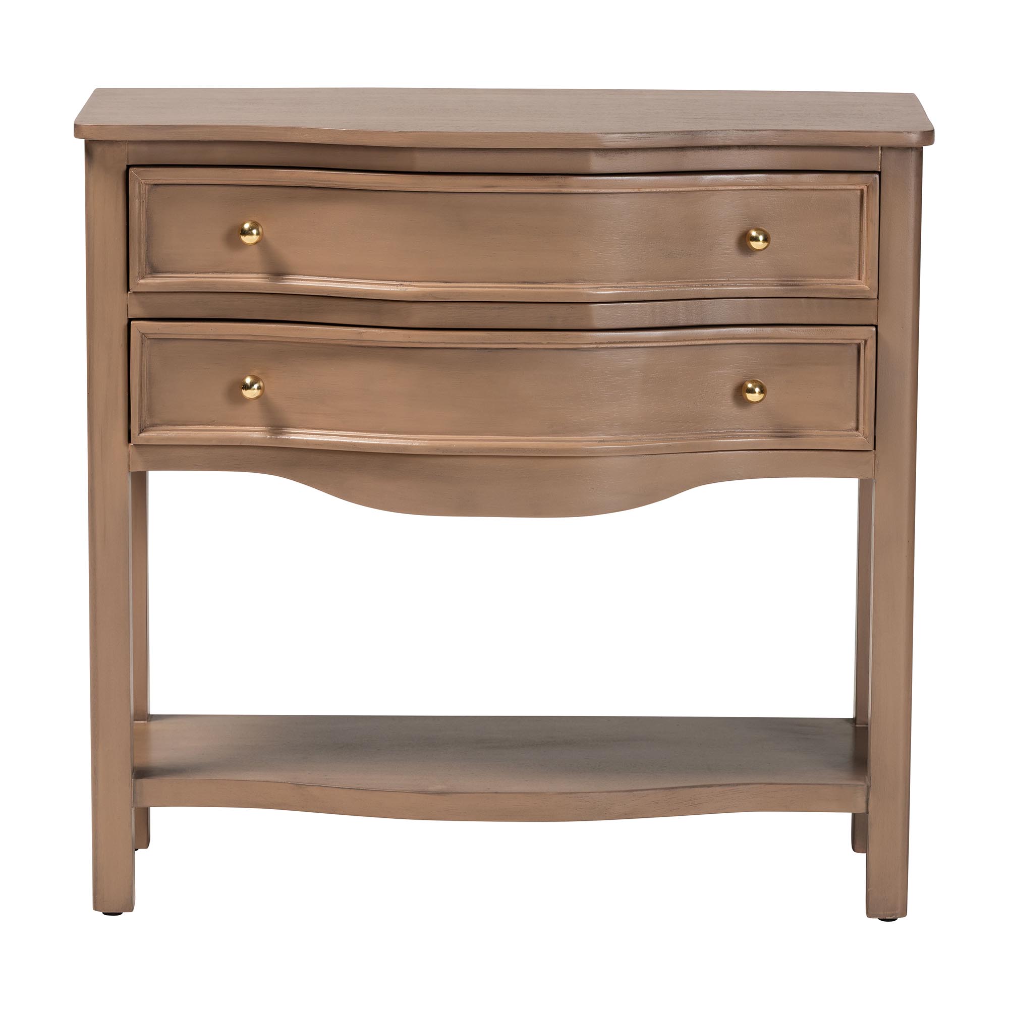 bali & pari Kelila Console Table with Curved Front - 2-Drawer Entryway Table with Open Shelf and Sculpted Apron for Living Room or Hallway